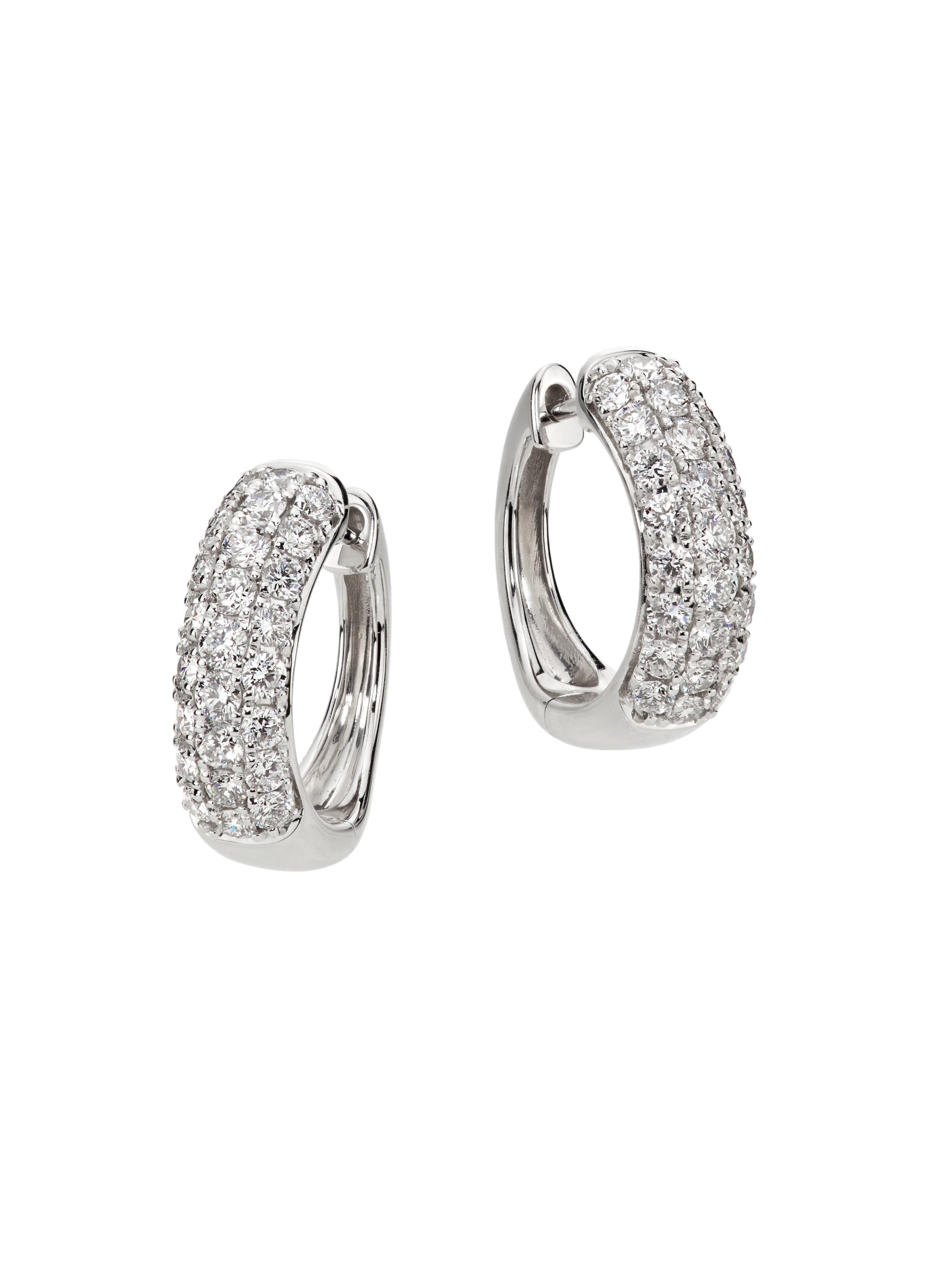 Saks Fifth Avenue Collection Women's 14K White Gold & 1.50 TCW Lab-Grown Diamond Huggie Hoop Earrings - White Gold