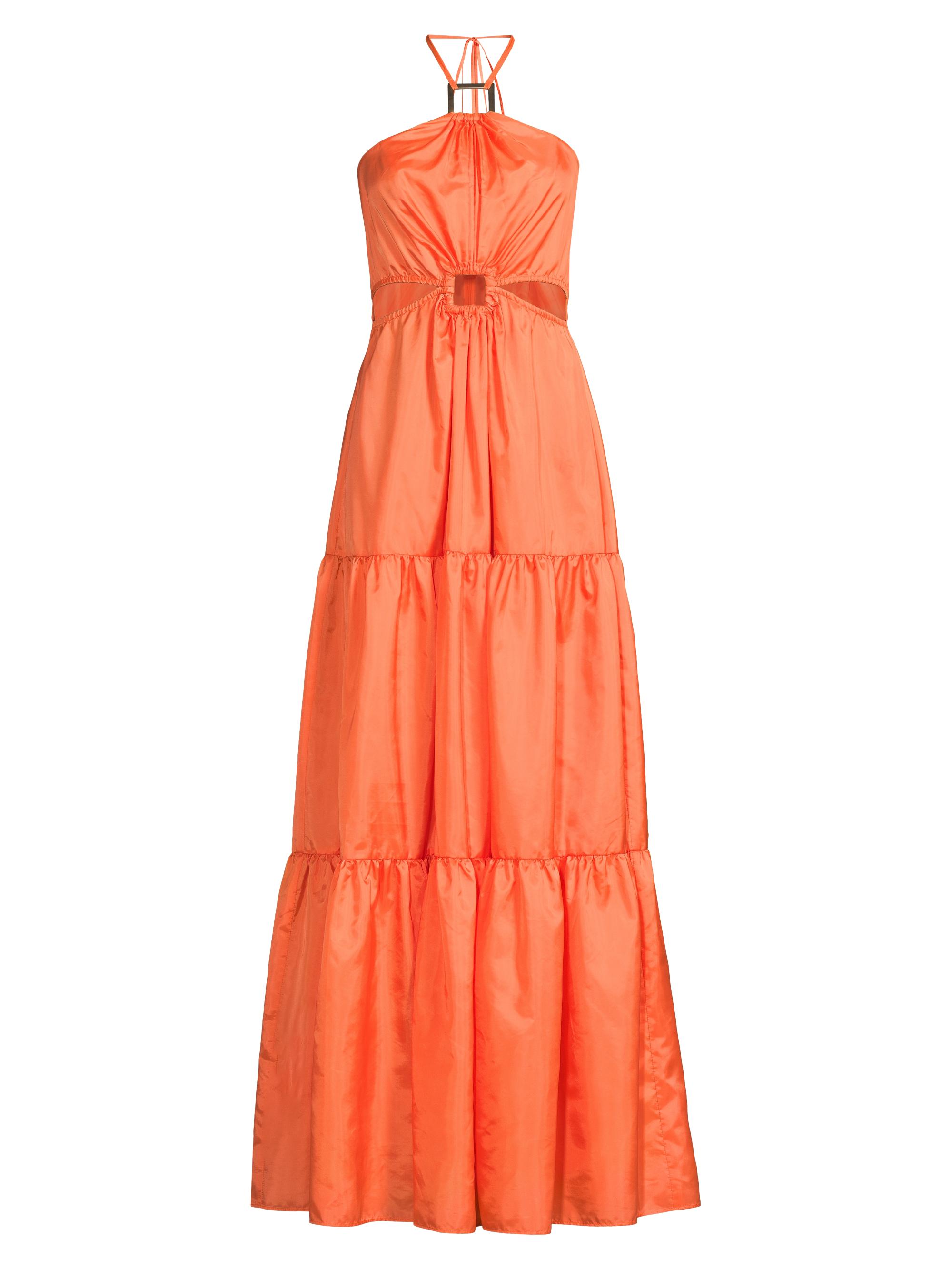 Liv Foster Women's Taffeta Cut-Out Tiered Halter Gown - Apricot Sorbet