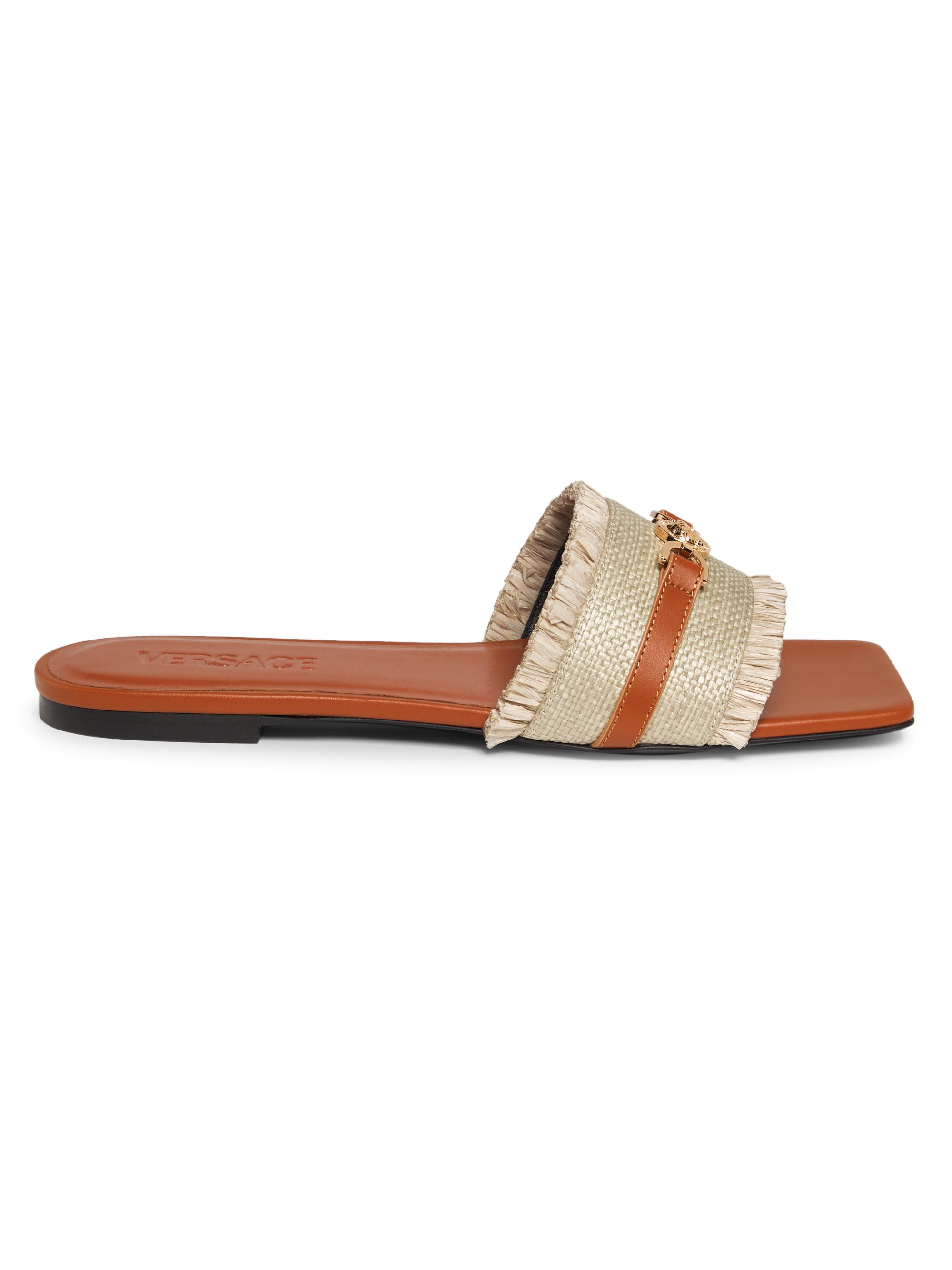 Versace Women's Medusa Raffia Mules - Tan