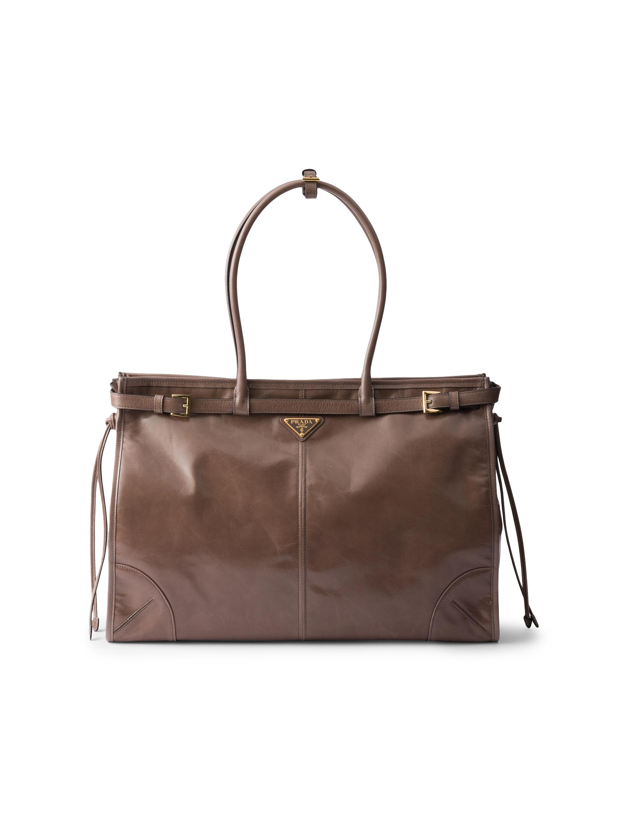 Prada Women's Bonnie Large Leather Tote Bag Brown