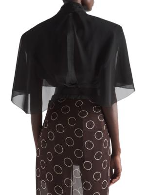 Prada rose-print georgette cape - Black