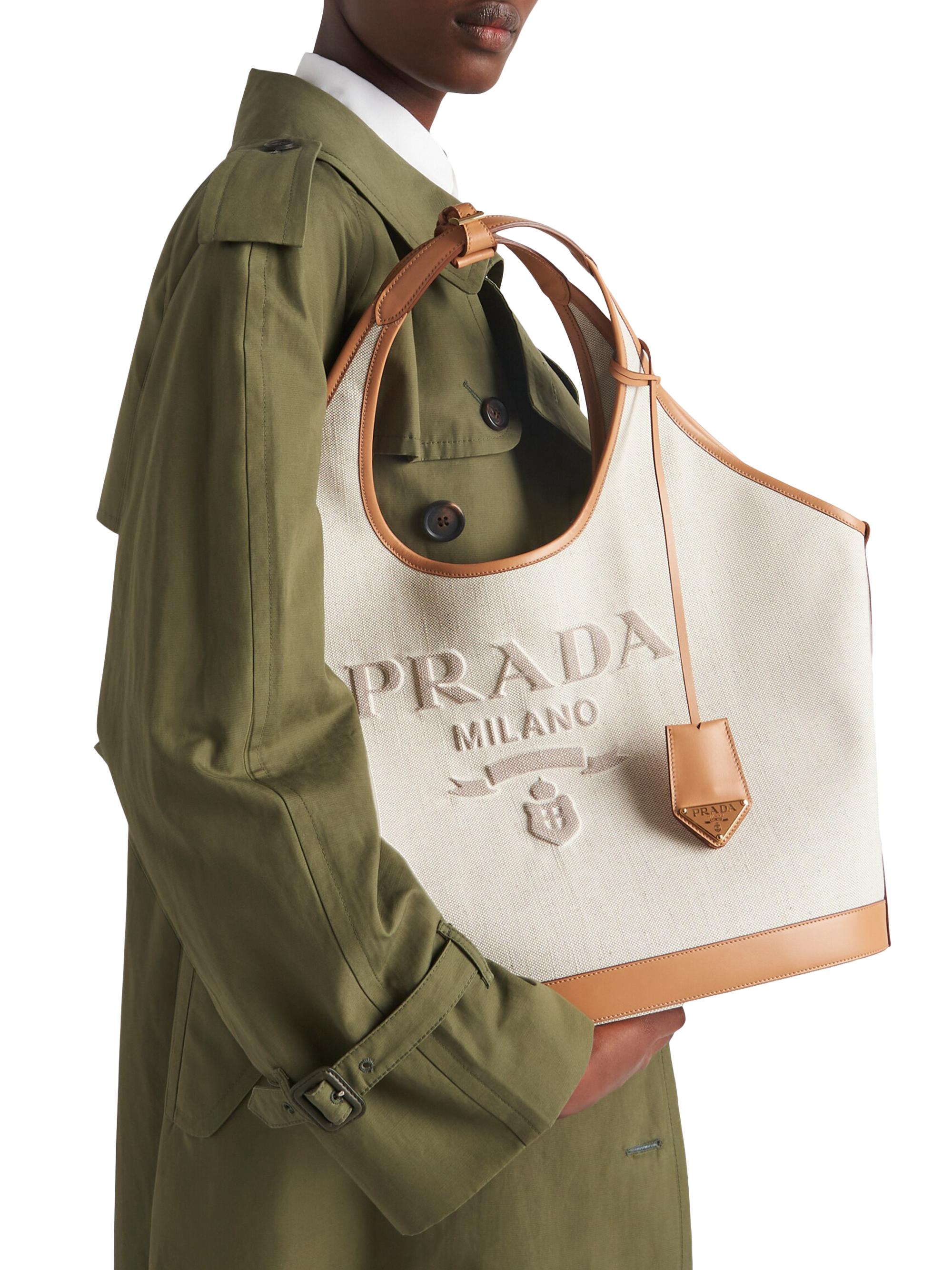 Prada Large Linen Blend and Leather Tote Bag | Saks Fifth Avenue