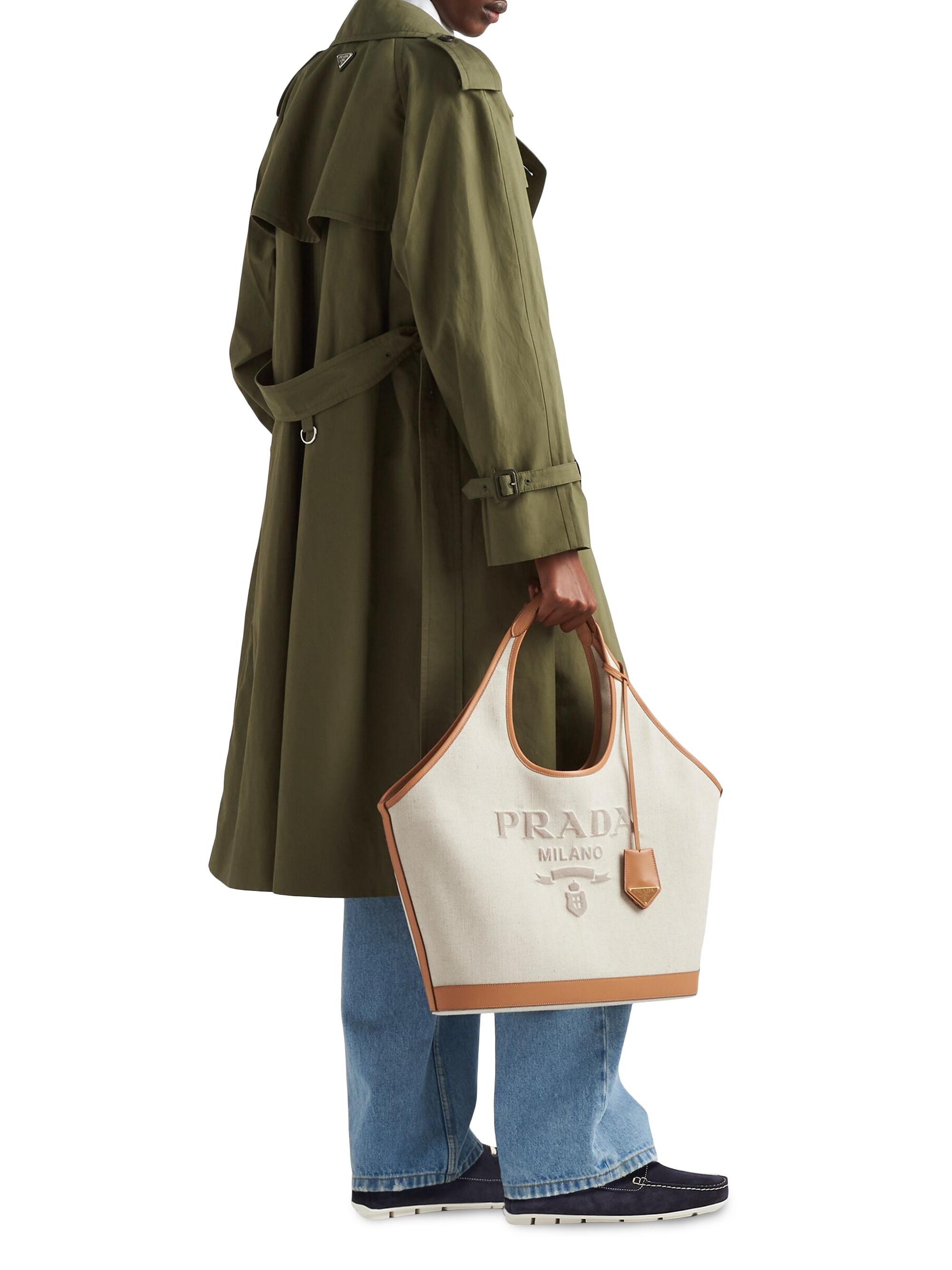 Prada Large Linen Blend and Leather Tote Bag | Saks Fifth Avenue