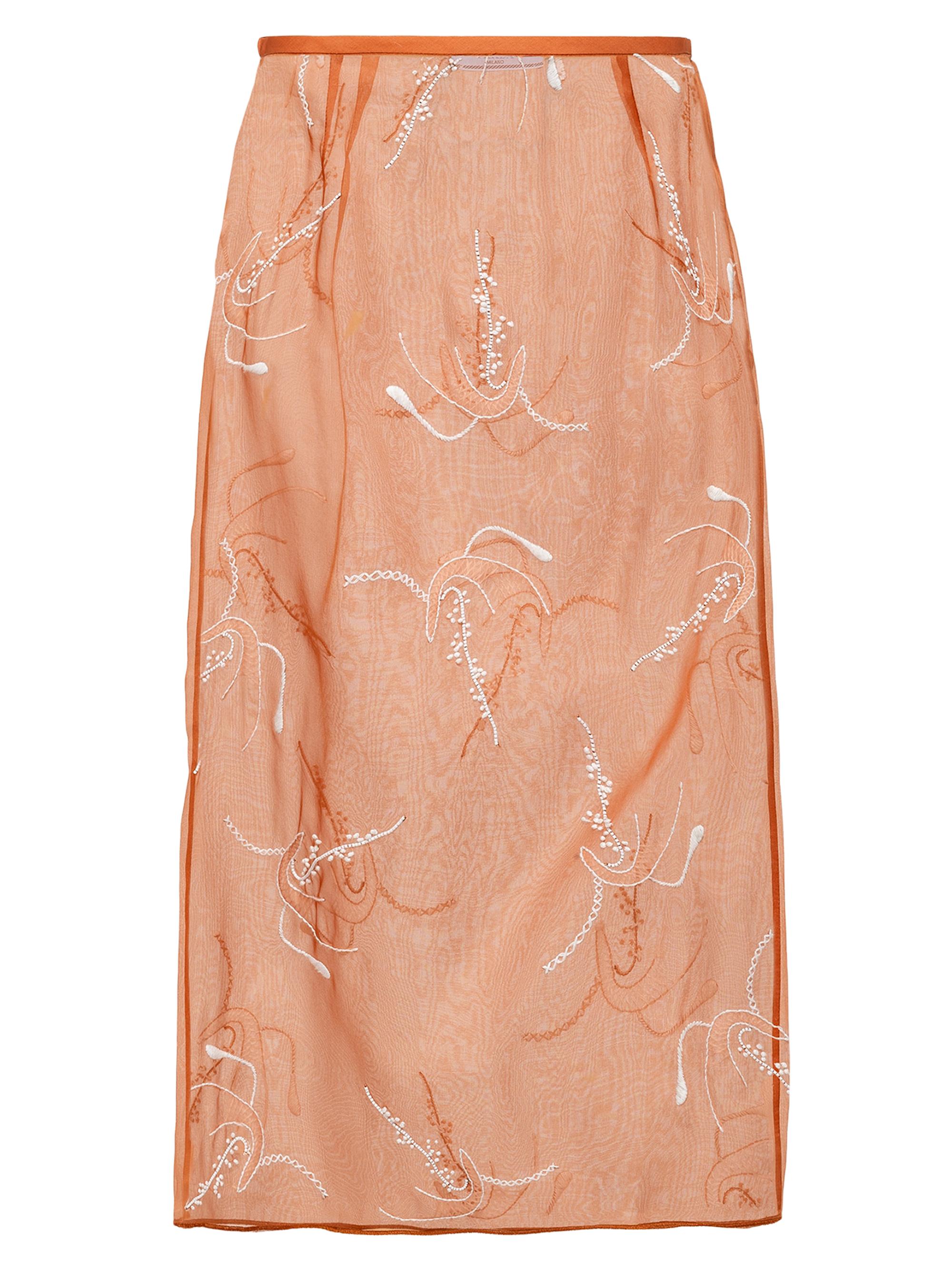 Prada Women's Embroidered Organza Midi Skirt - Orange