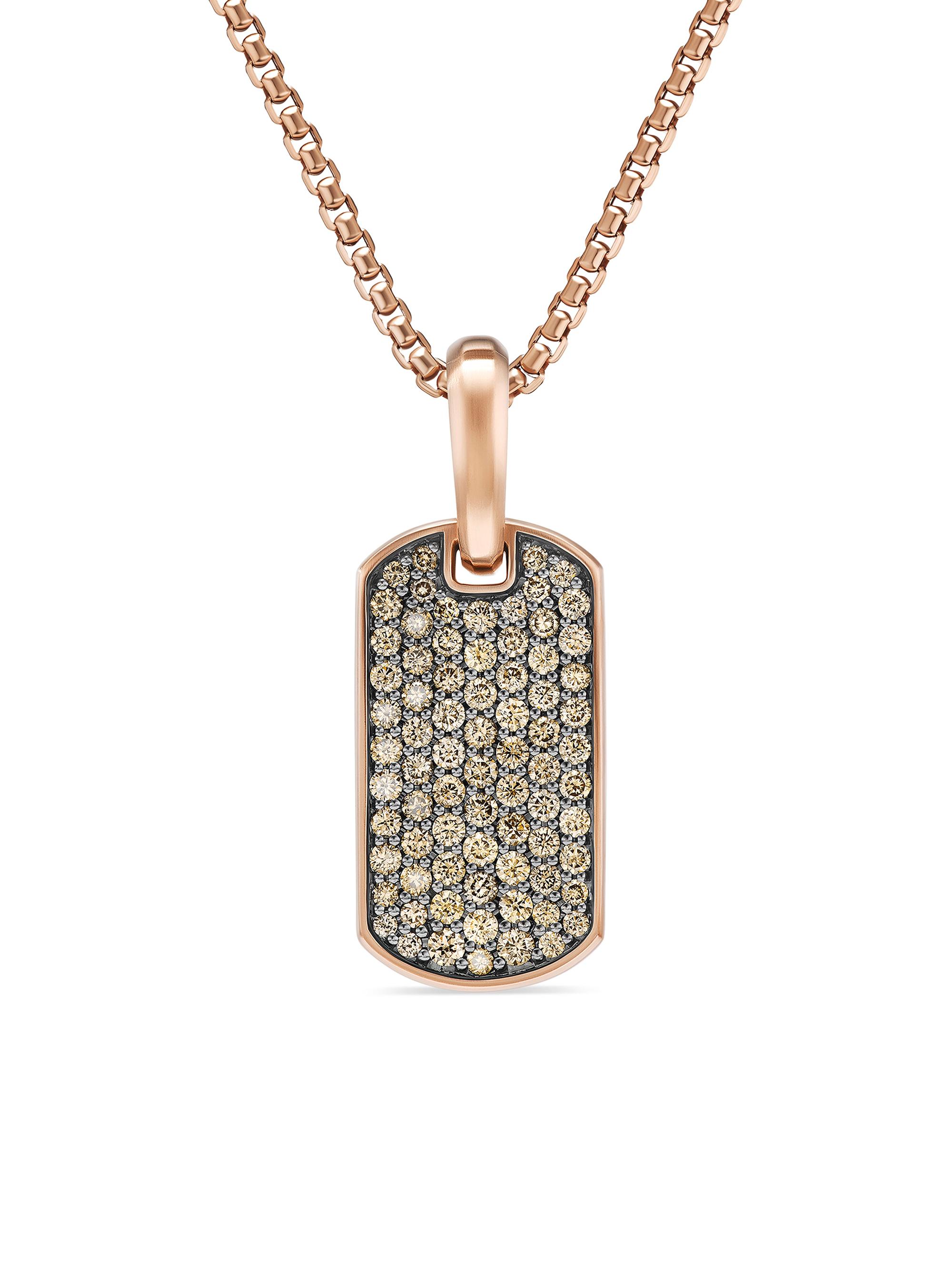 David Yurman Men's Chevron Tag in 18K Rose Gold - Cognac Diamond