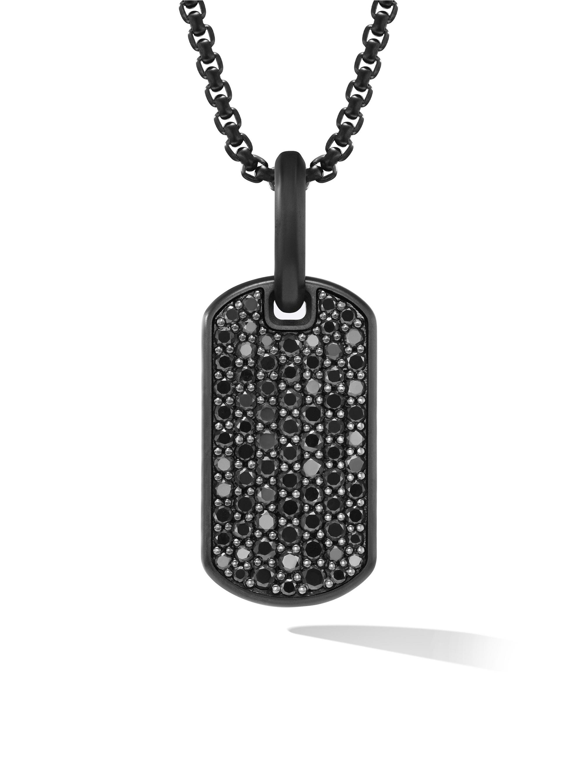 David Yurman Men's Chevron Tag in Black Titanium with Sterling Silver with Black Diamonds, 21mm - Black Diamond