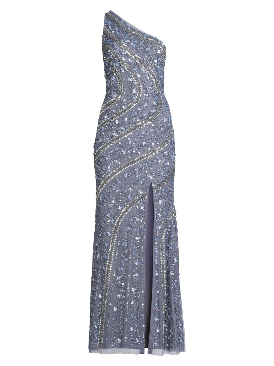 Aidan Mattox Beaded Sequin One-Shoulder Gown | Saks Fifth Avenue