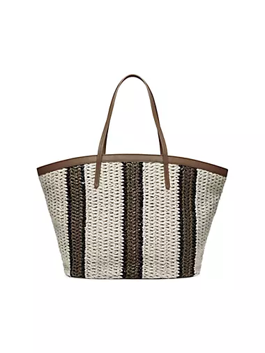 Raffia Effect Knit Striped Shopper Bag