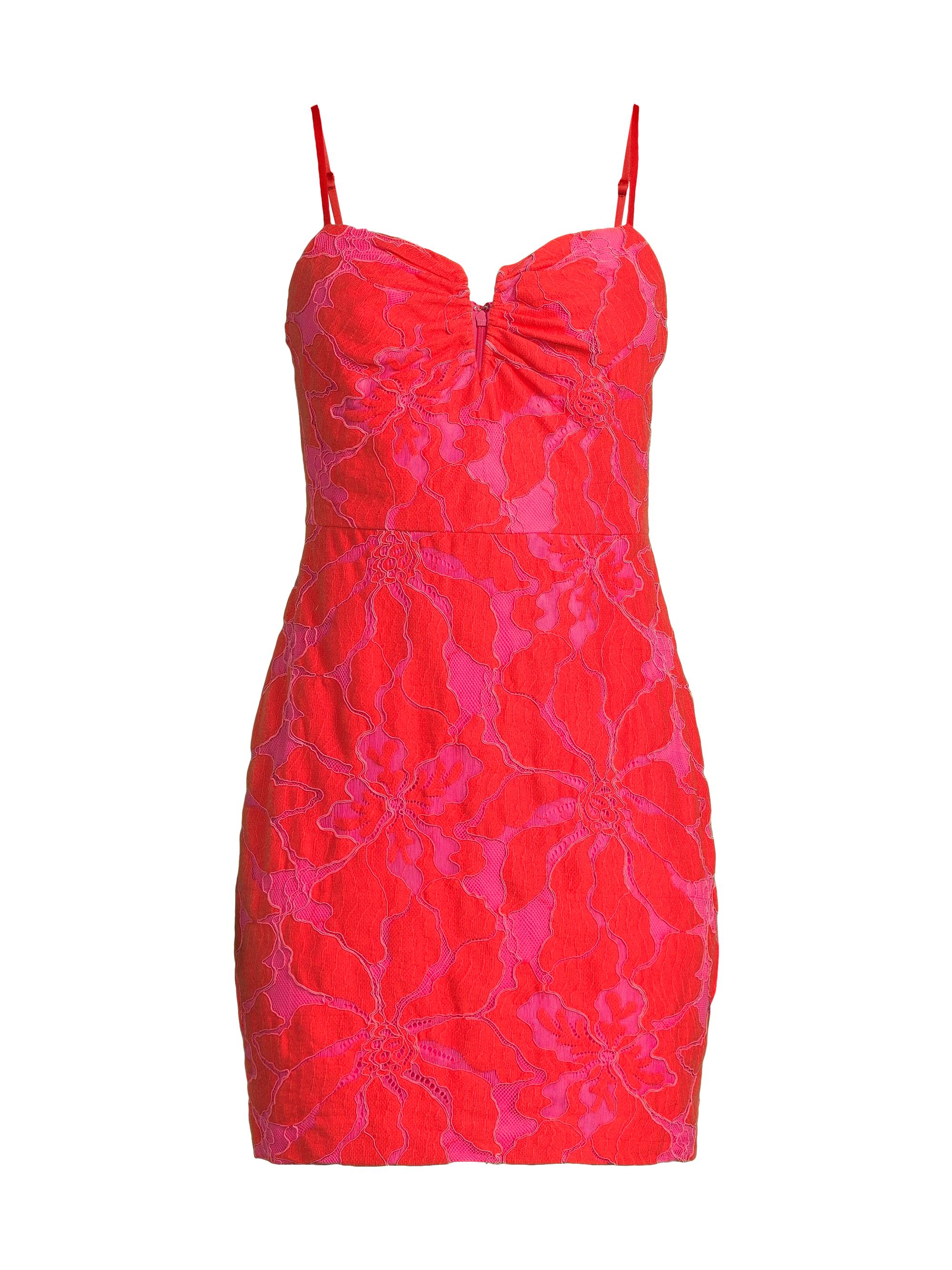 Liv Foster Women's Floral Lace Notch Minidress - Pink Red
