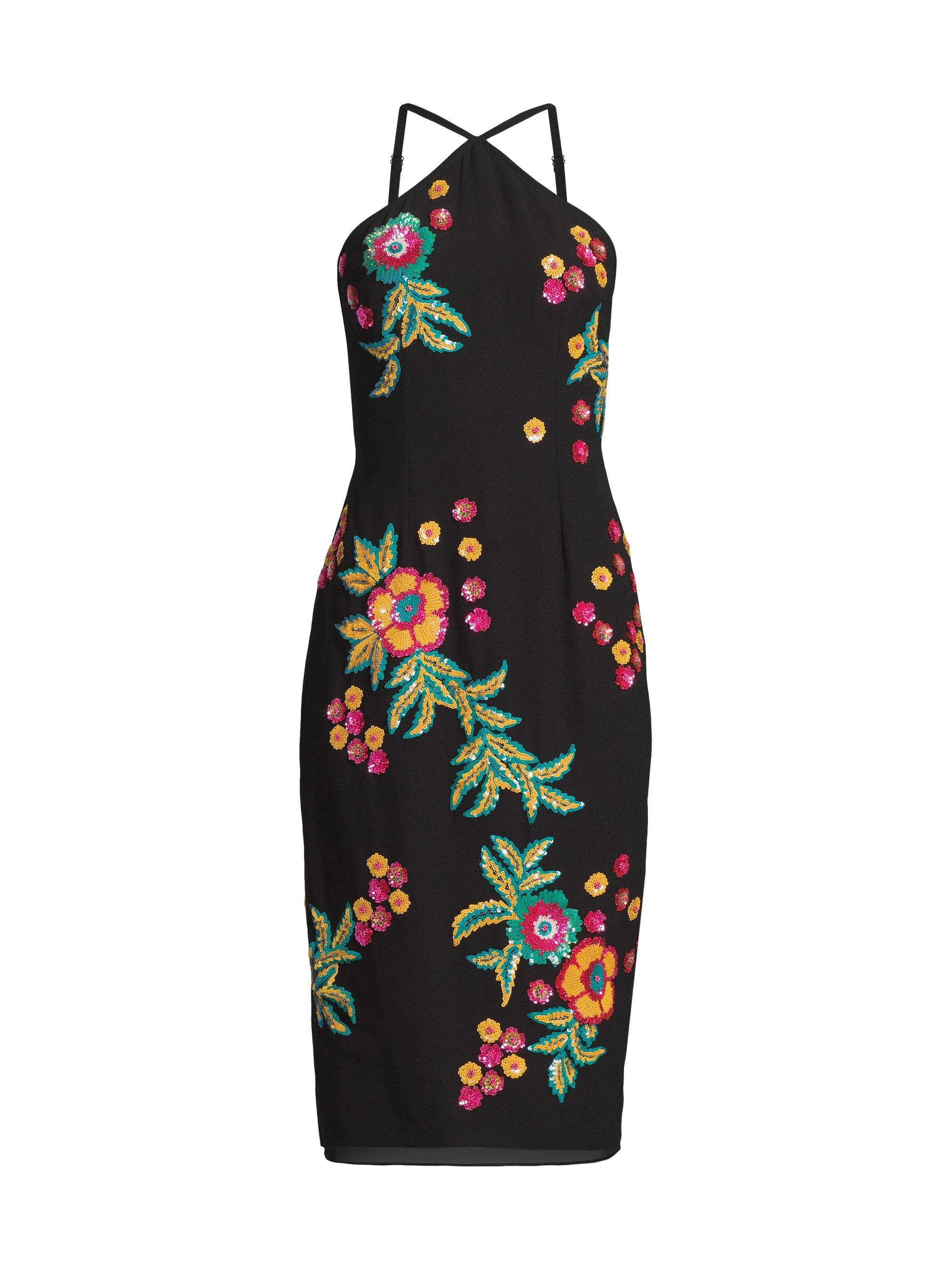 Liv Foster Women's Floral Sequin Halter Midi-Dress - Black Multi