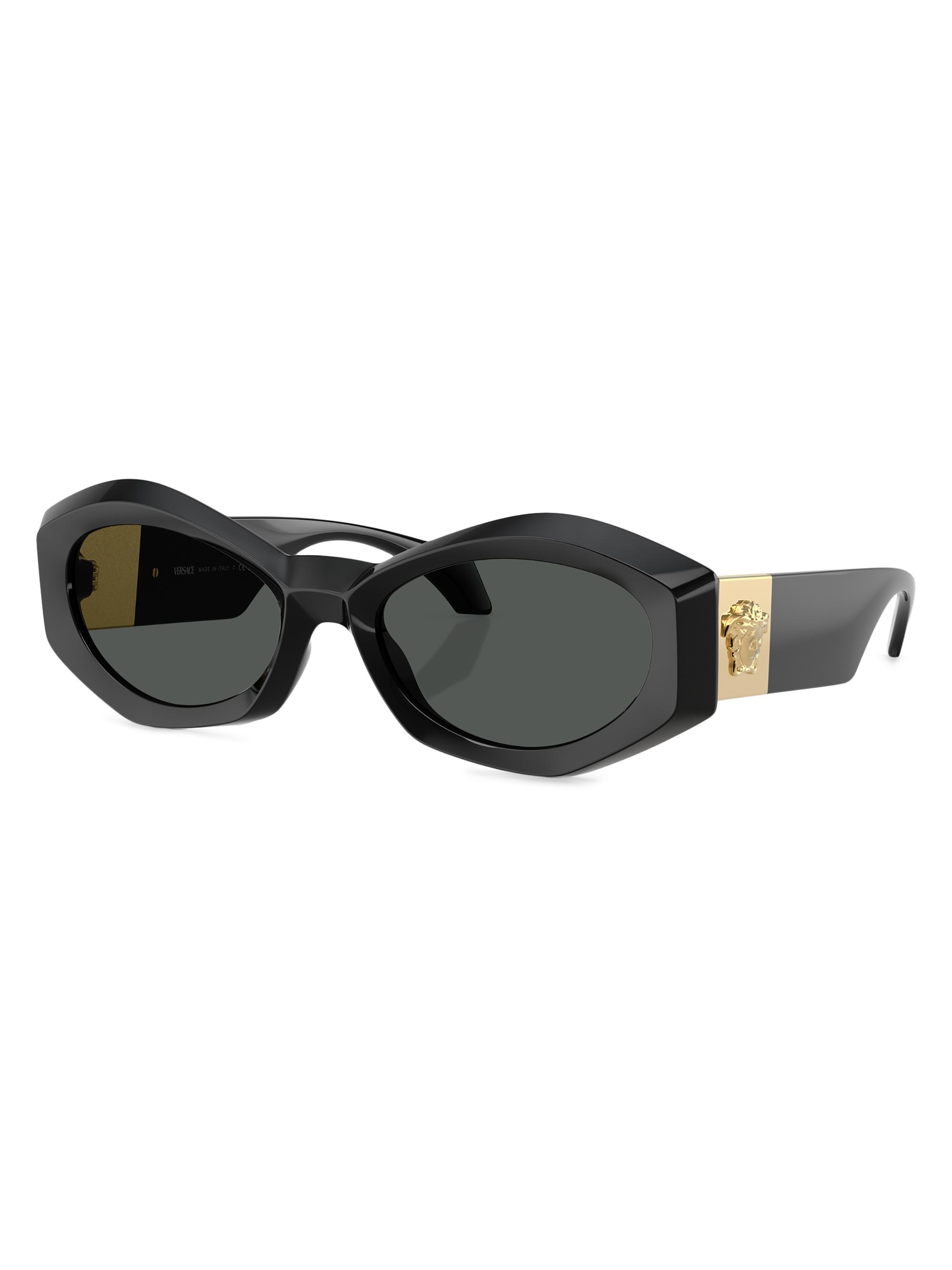 Versace Women's 54MM Geometric Sunglasses - Black Gold Dark Grey