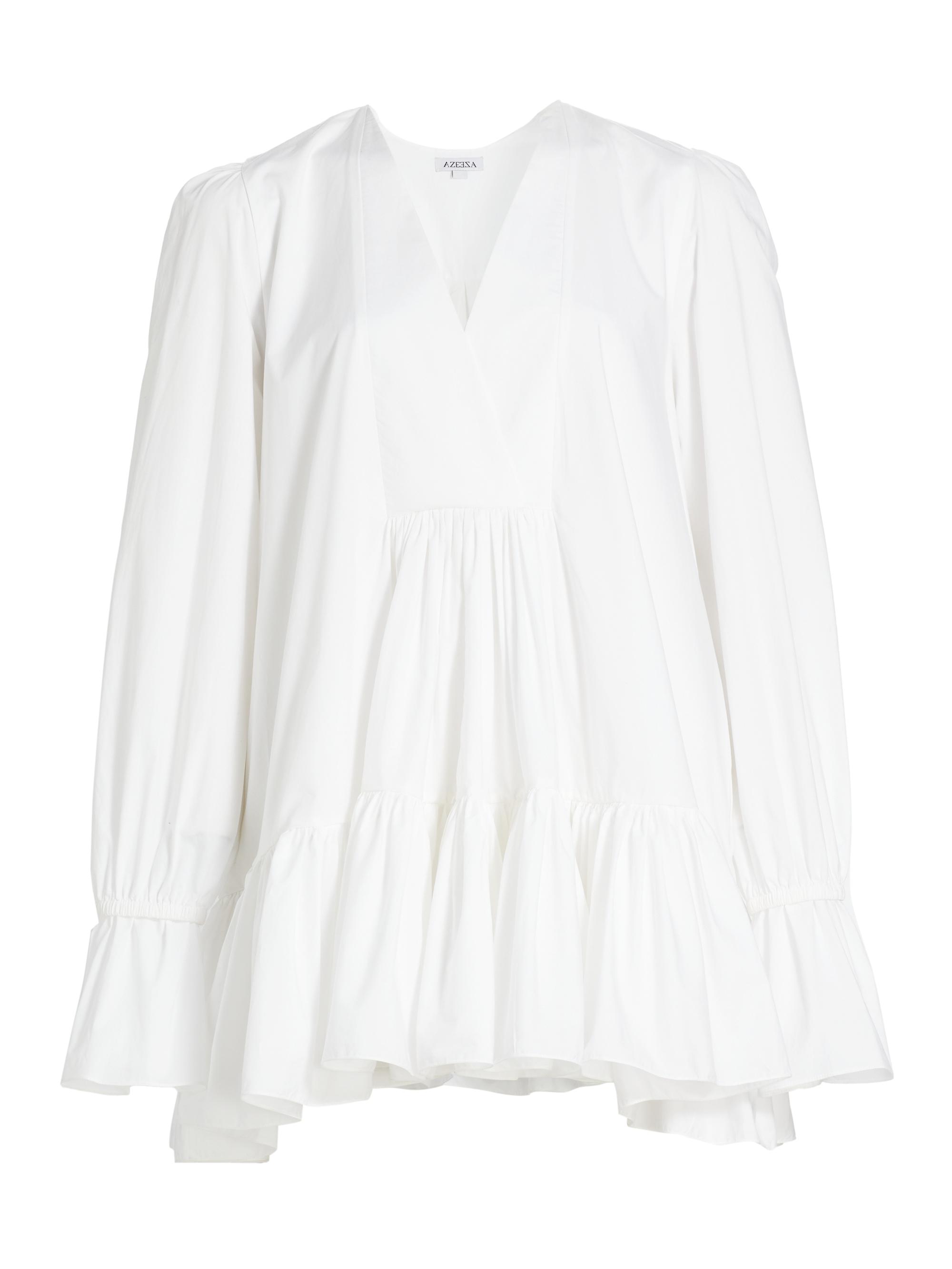 Azeeza Women's Thistle Micro Day Cotton Poplin Tiered Dress - White Poplin