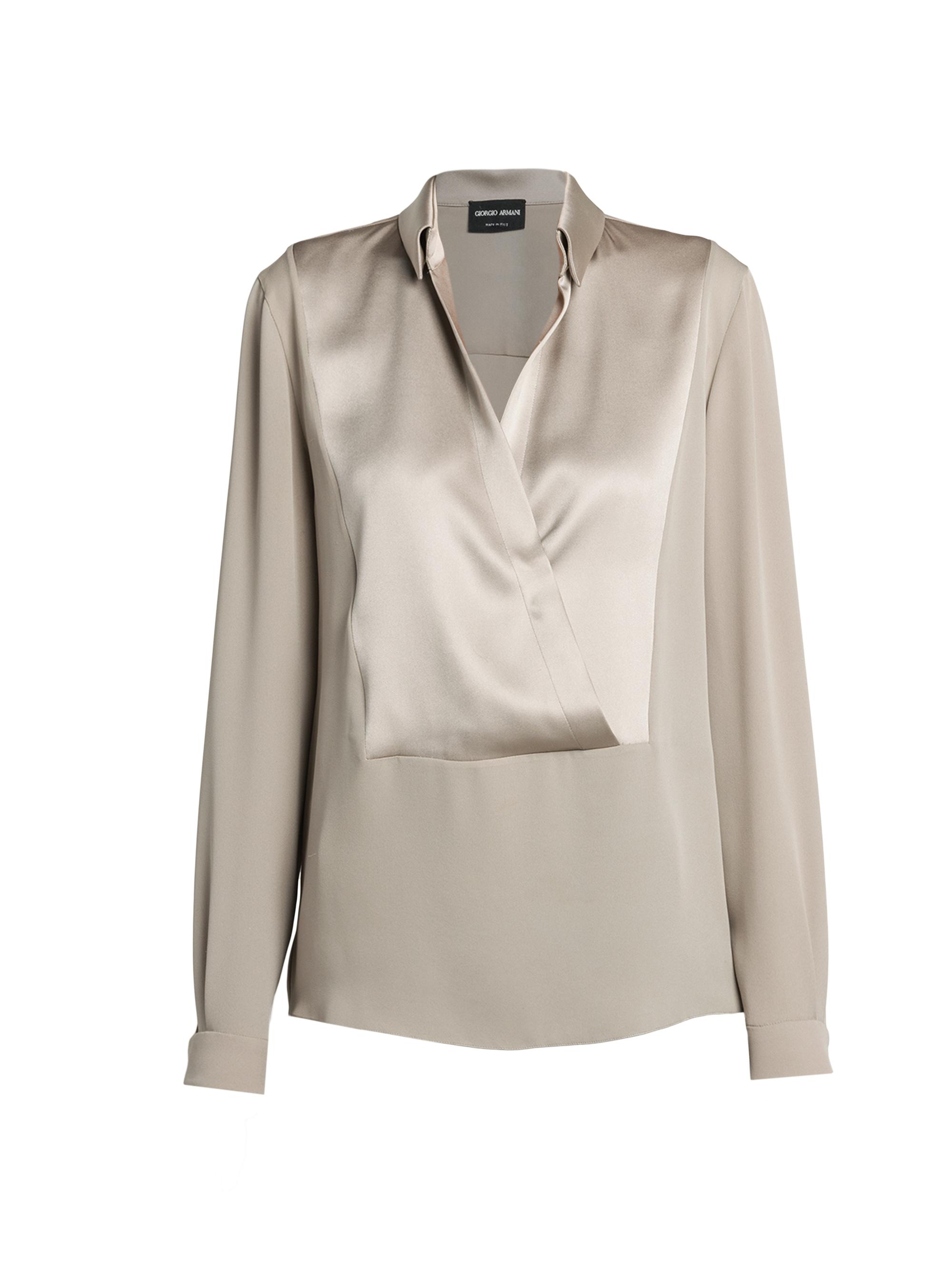 トップス Giorgio Armani long sleeve knit Giorgio Armani Wave-Print Long-Sleeve Metallic Silk Jersey