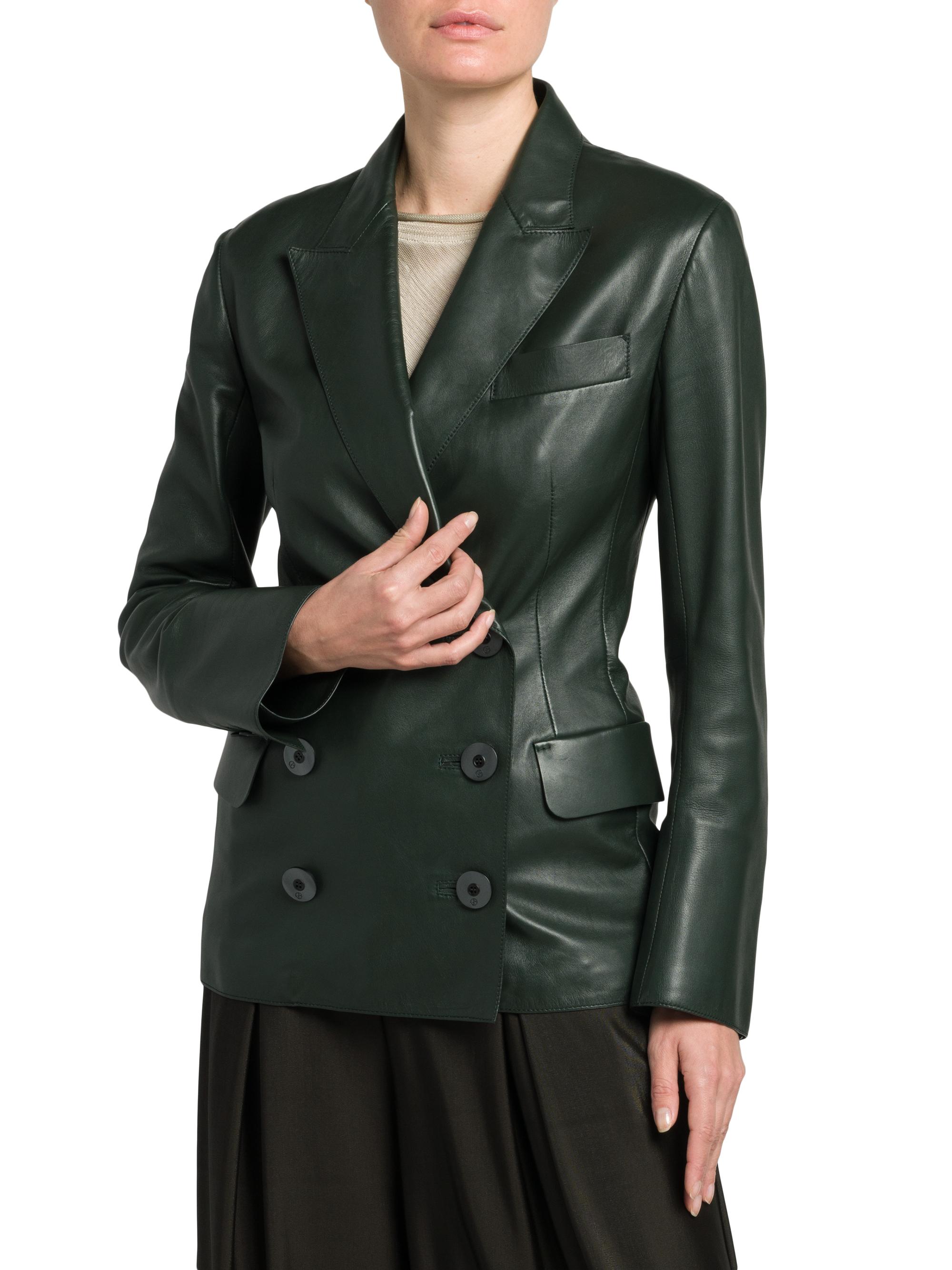 ARMANI COLLEZIONI レザージャケット ダークグリーン M Giorgio Armani Leather Double-Breasted Blazer | Saks Fifth Avenue