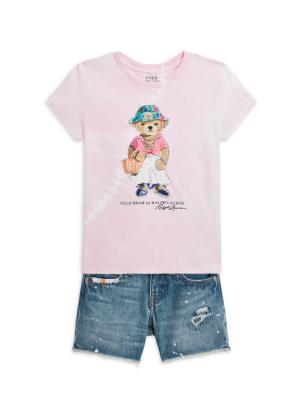 Ralph Lauren Kids illustration-print drawstring-waist shorts - Blue