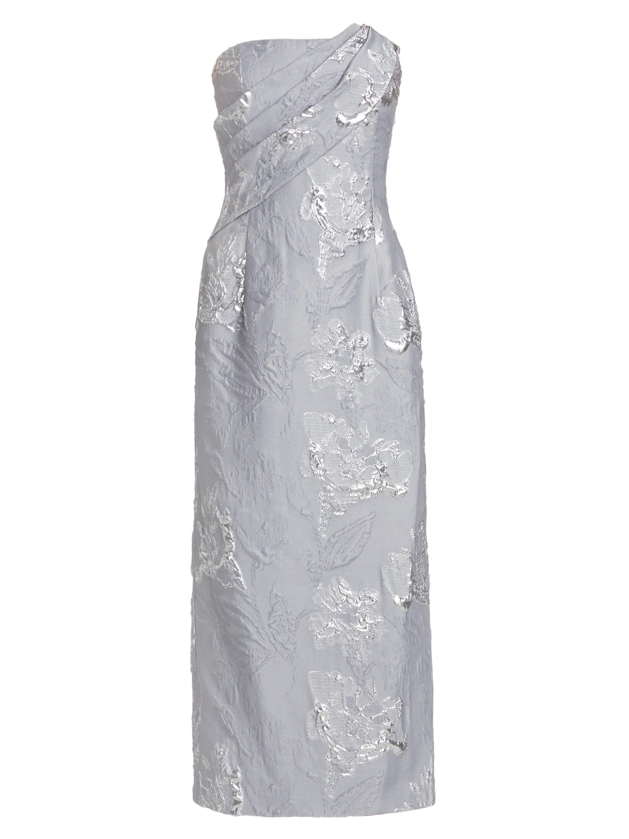 ML Monique Lhuillier Women's Jacqueline Floral Jacquard Midi-Dress - Silver