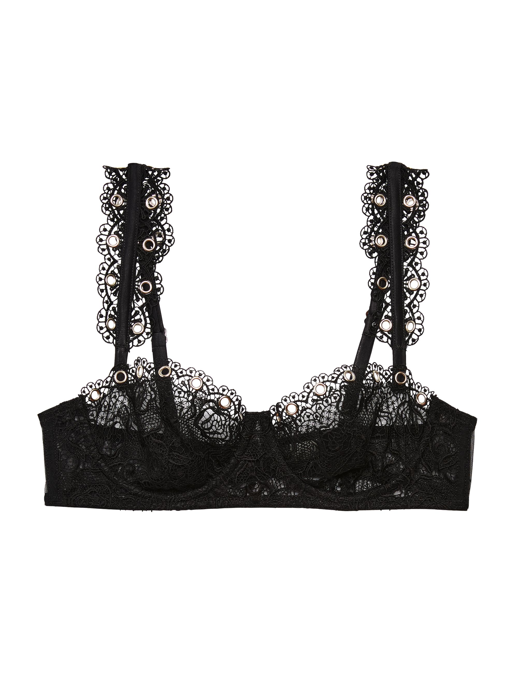 Fleur du Mal Women's Grommet Lace Balconette Bra - Black