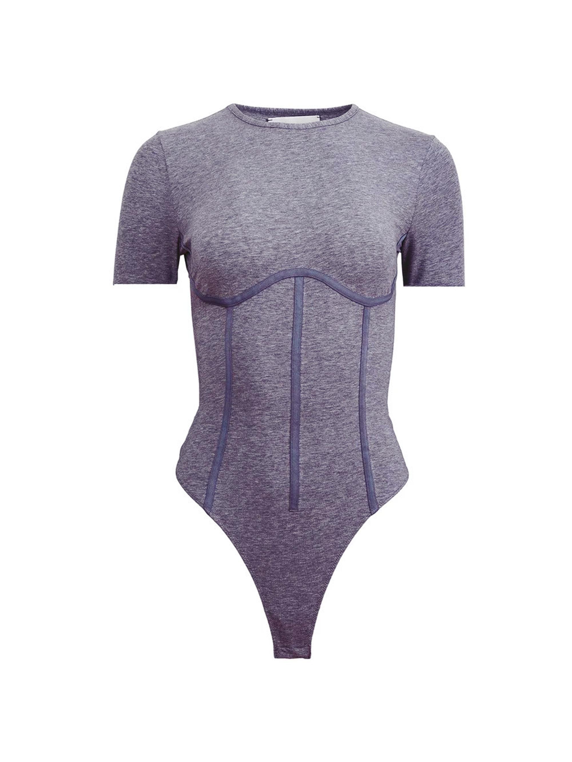 Fleur du Mal Women's Stretch Cotton T-Shirt Bodysuit - Heather Grey | Thumbnail 6