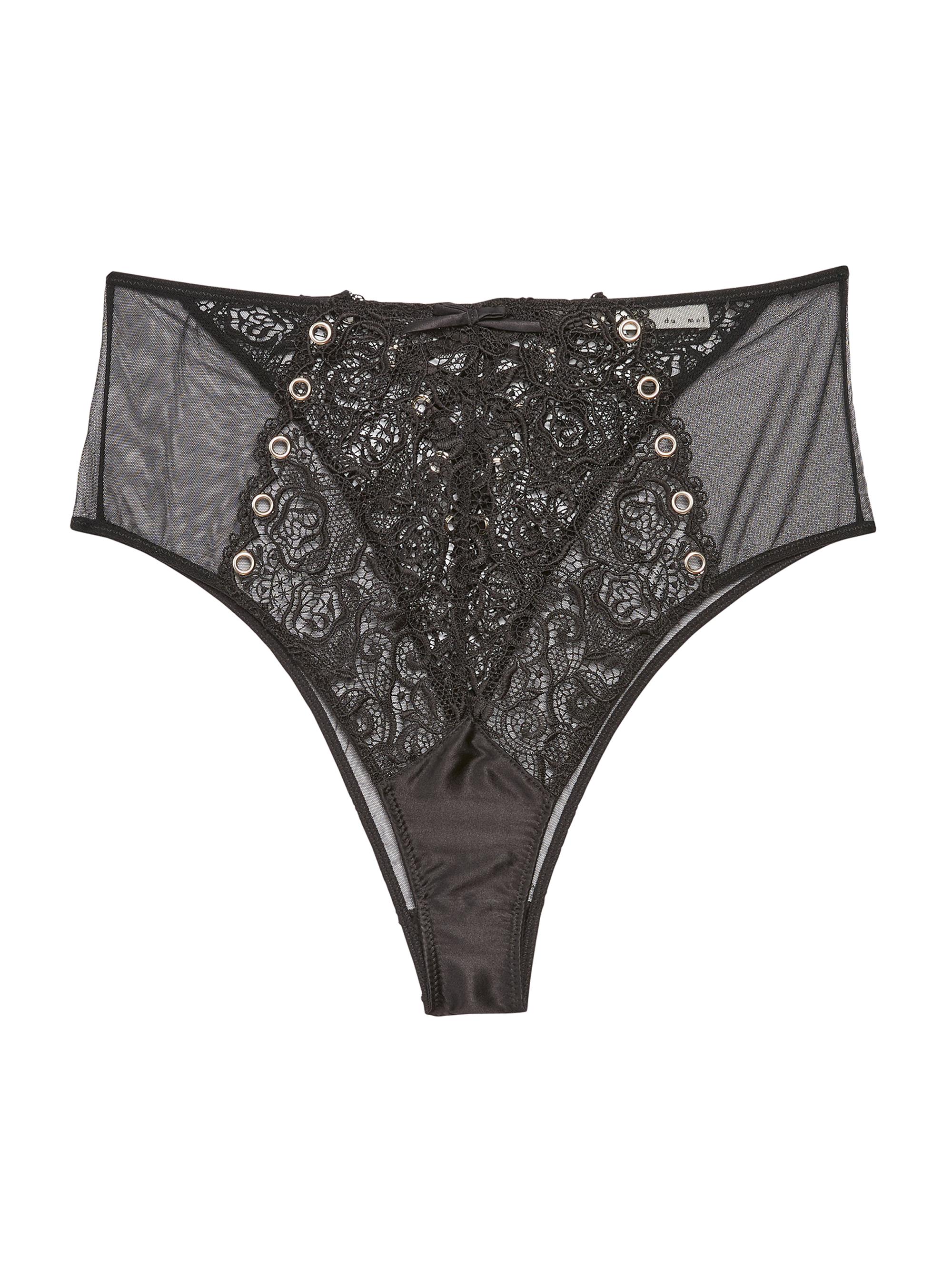 Fleur du Mal Women's Grommet Lace-Up High-Rise Briefs - Black