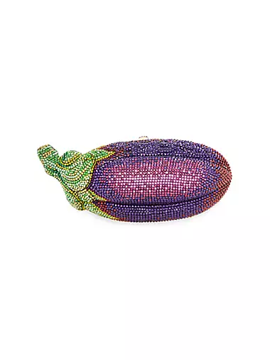 Eggplant Crystal-Embellished Clutch