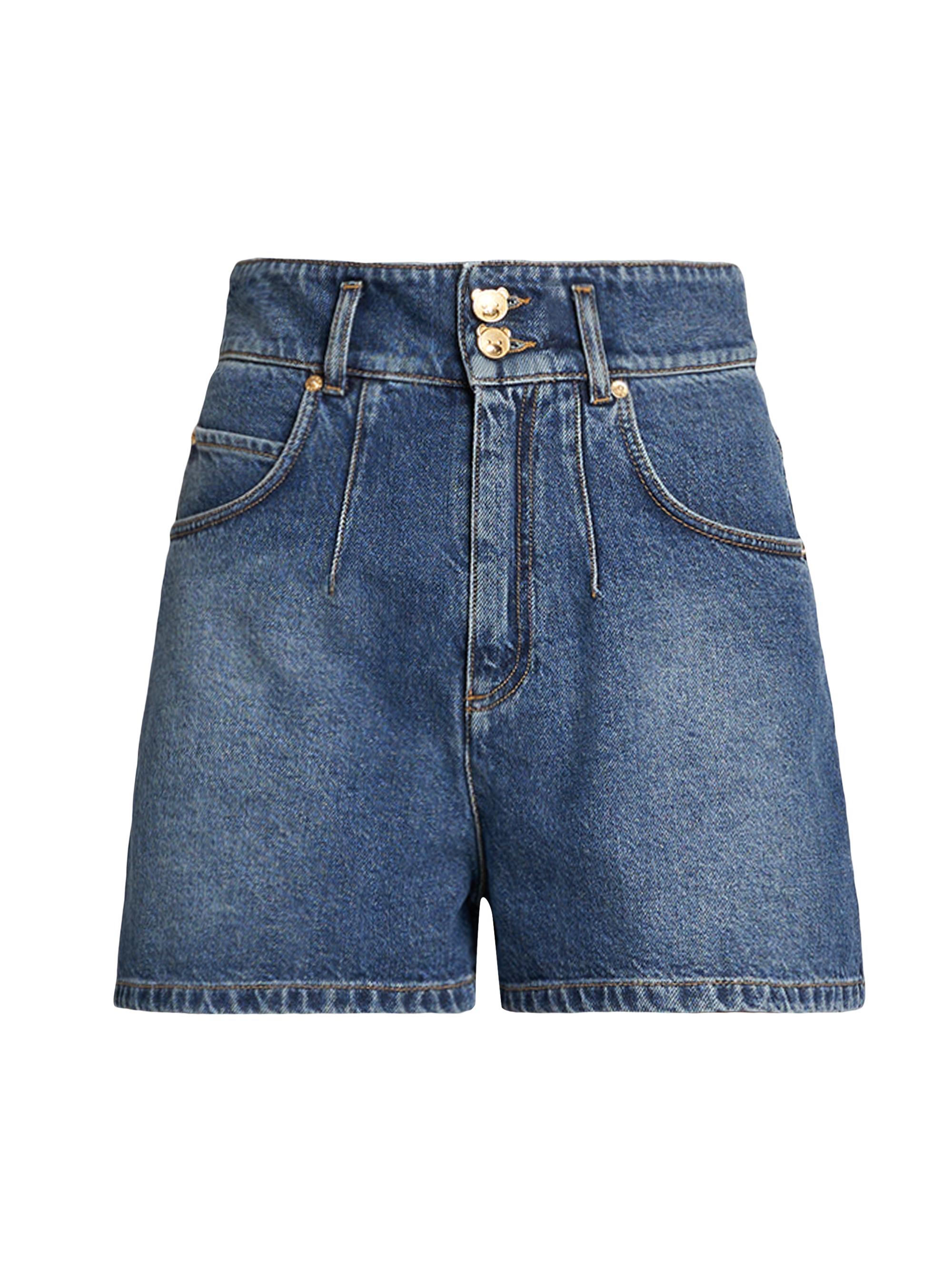 Moschino Women's Teddy Bear Button Denim Shorts - Blue