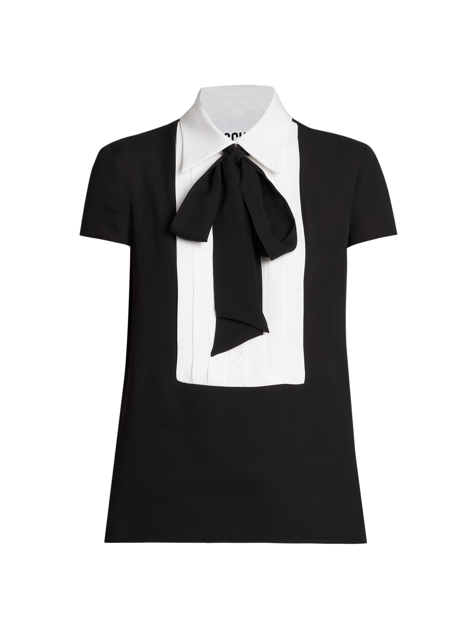 Moschino Women's Two-Tone Silk Tie-Neck Blouse - Black Multi