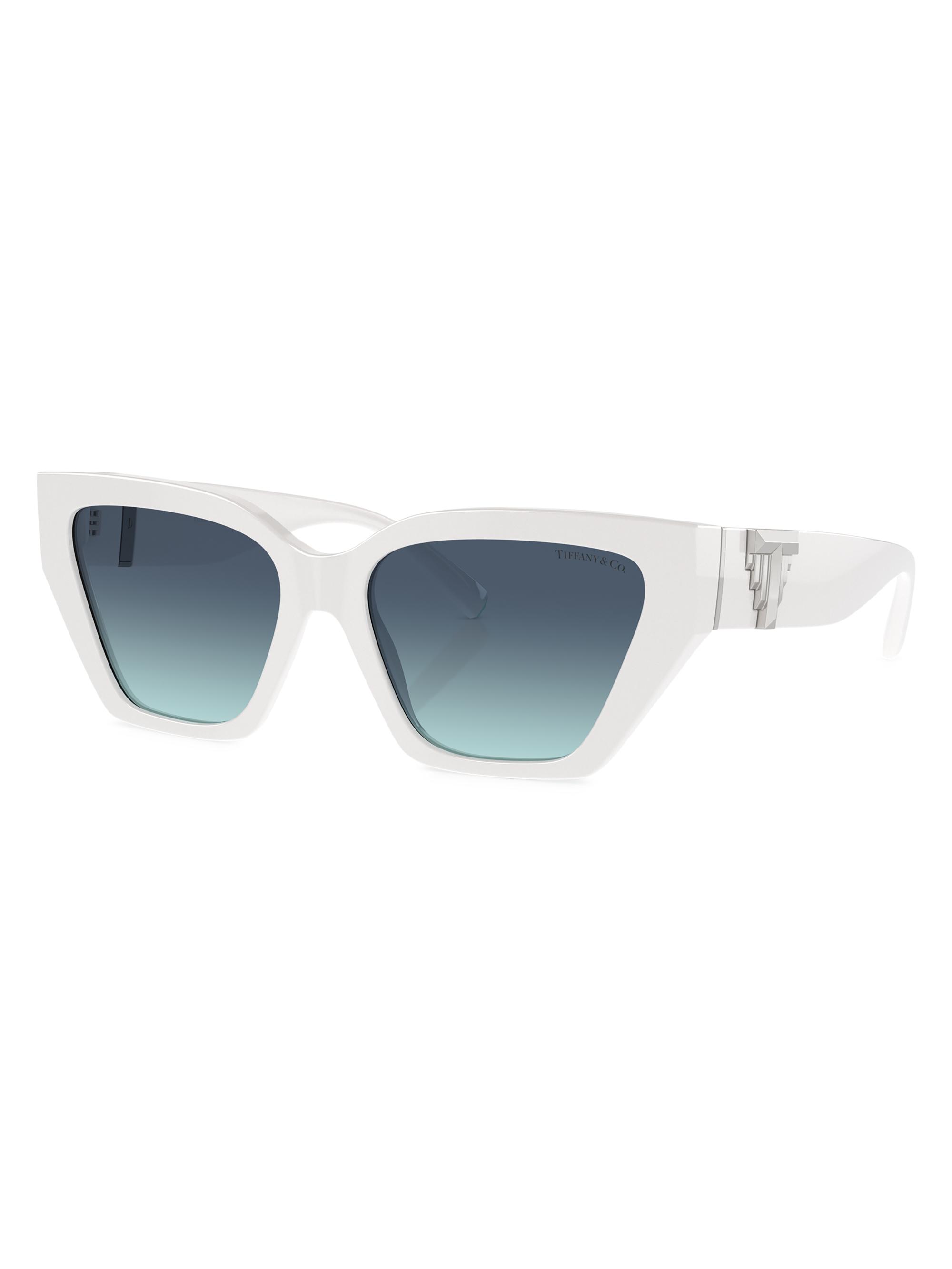 Tiffany & Co. Women's 55MM Logo-Detailed Cat-Eye Sunglasses - White Blue Gradient