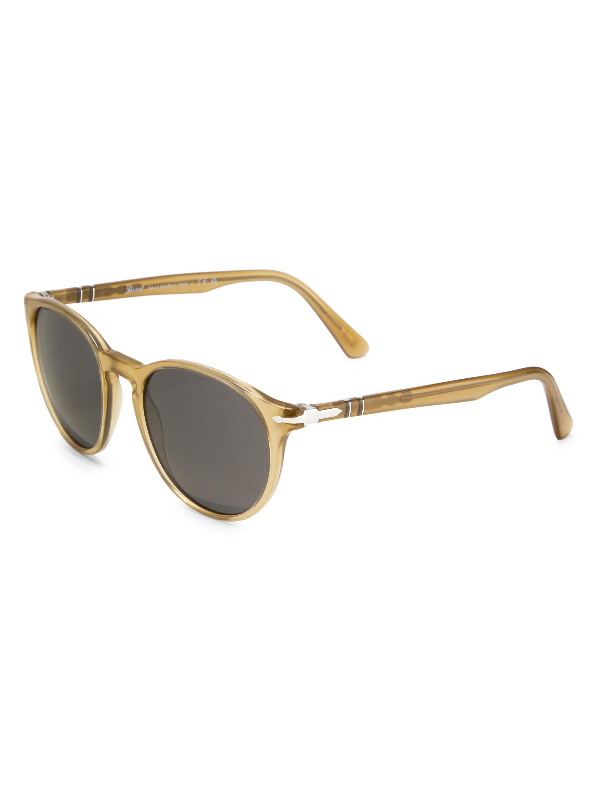 Persol Men's 52MM Round Sunglasses - Opal Beige Dark Grey