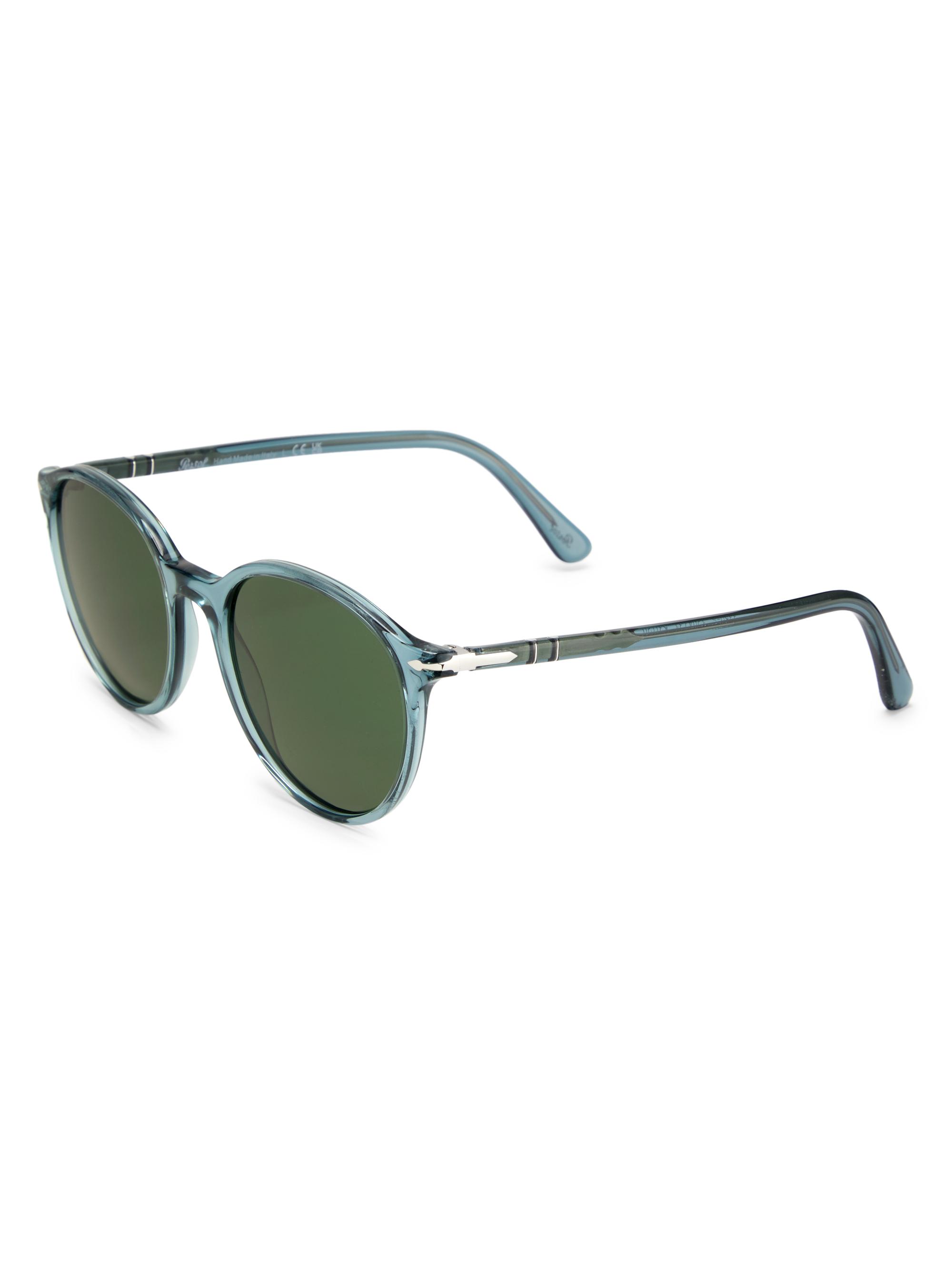 Persol Men's 56MM Round Sunglasses - Transparent Blue Dark Green