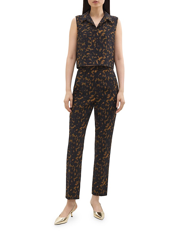 Shop Theory Tortoiseshell Crepe Cropped Polo Top | Saks Shop Theory Tortoiseshell Crepe Cropped Polo Top | Saks