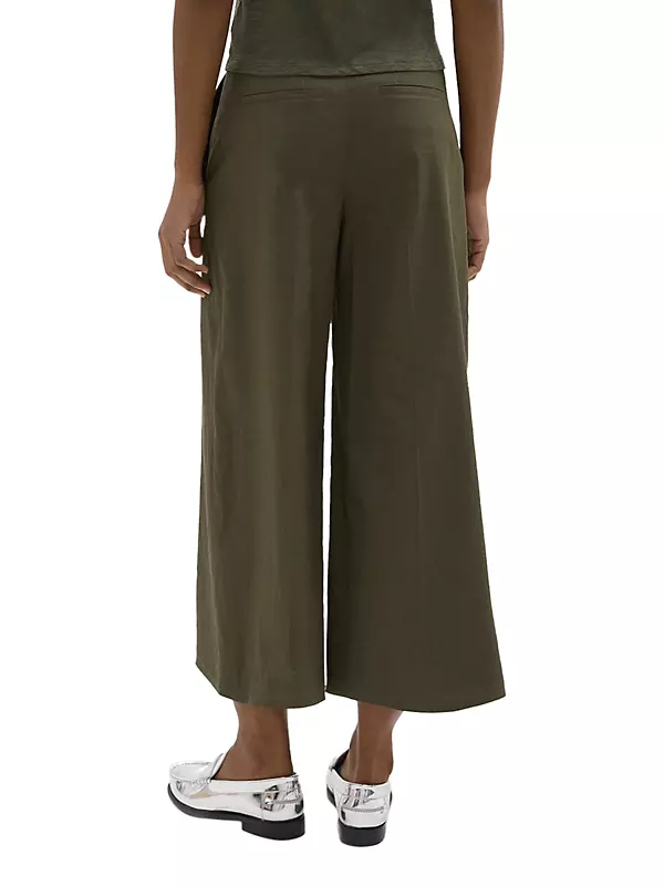 Shop Theory Linen-Blend Cropped Wide-Leg Pants