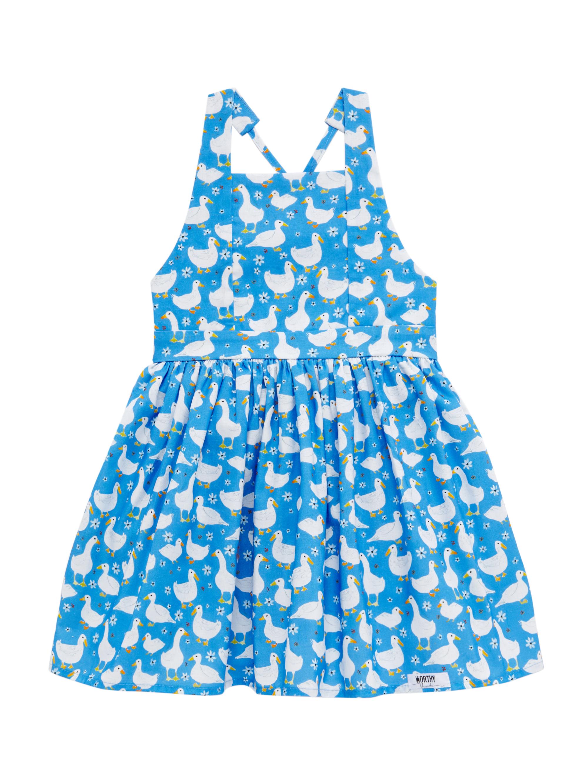 Worthy Threads Little Girl's & Girl's Duck Cotton Tie-Back Dress - Blue Ducks