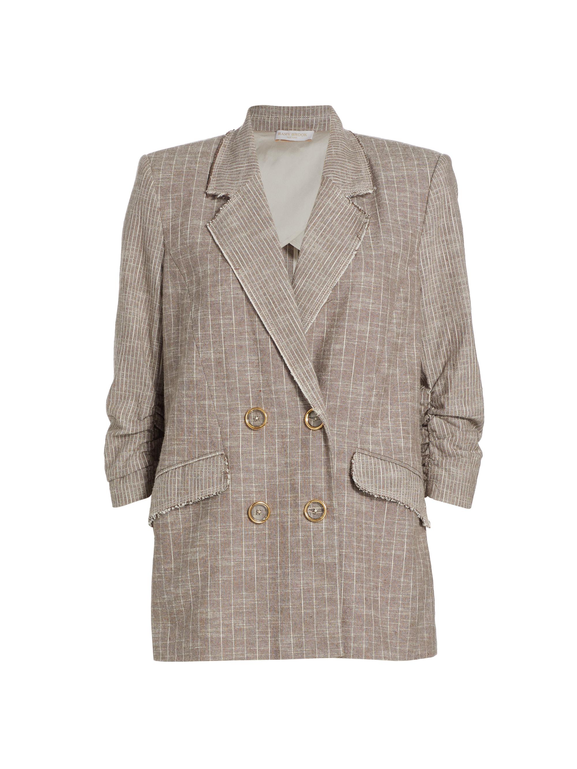 Ramy Brook Women's Lilianna Pinstriped Double-Breasted Blazer - Sandstone Cotton Stripe
