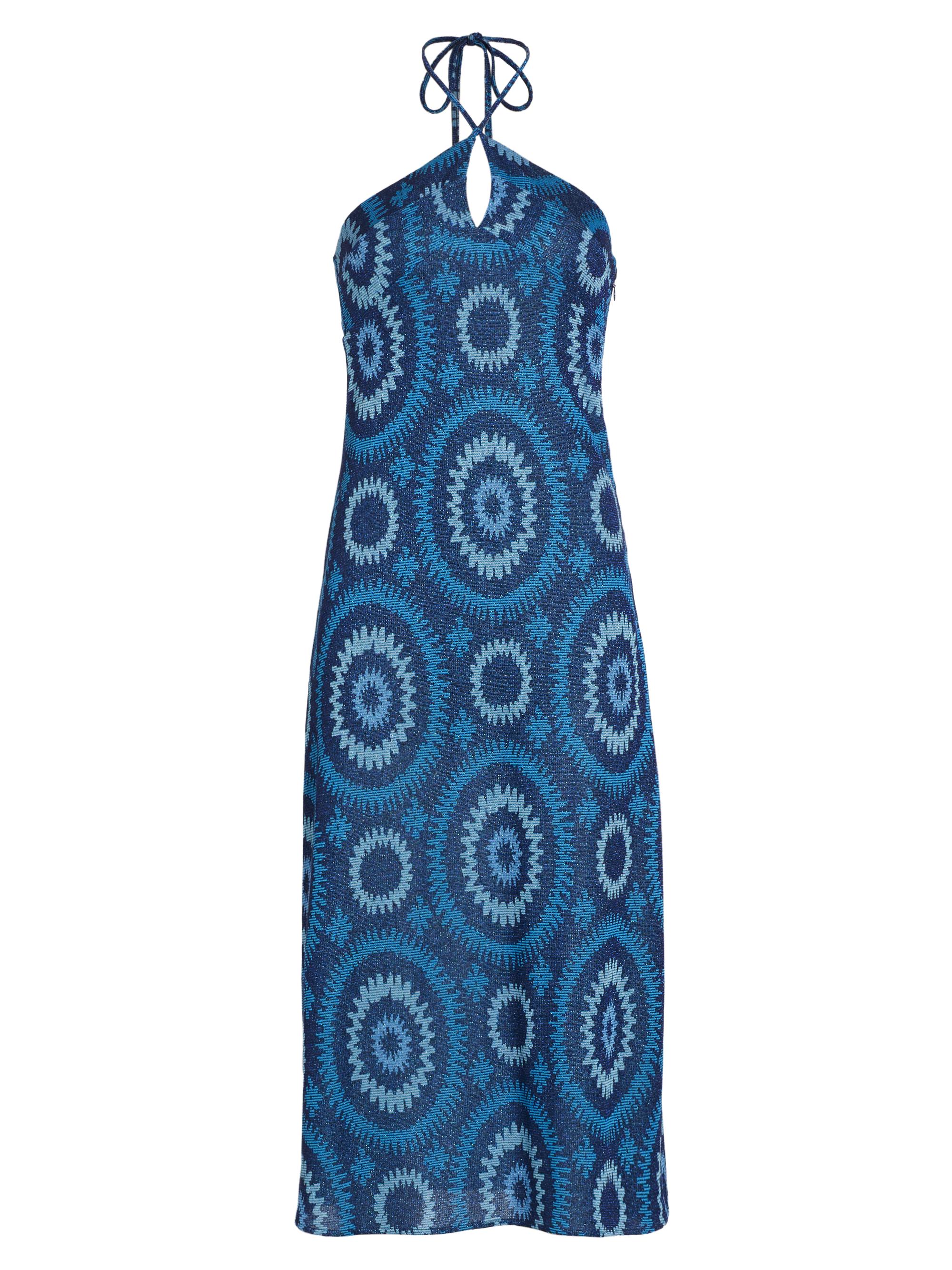 Ramy Brook Women's Aya Shimmer Knit Halter Dress - Navy Crystal Blue Medallion