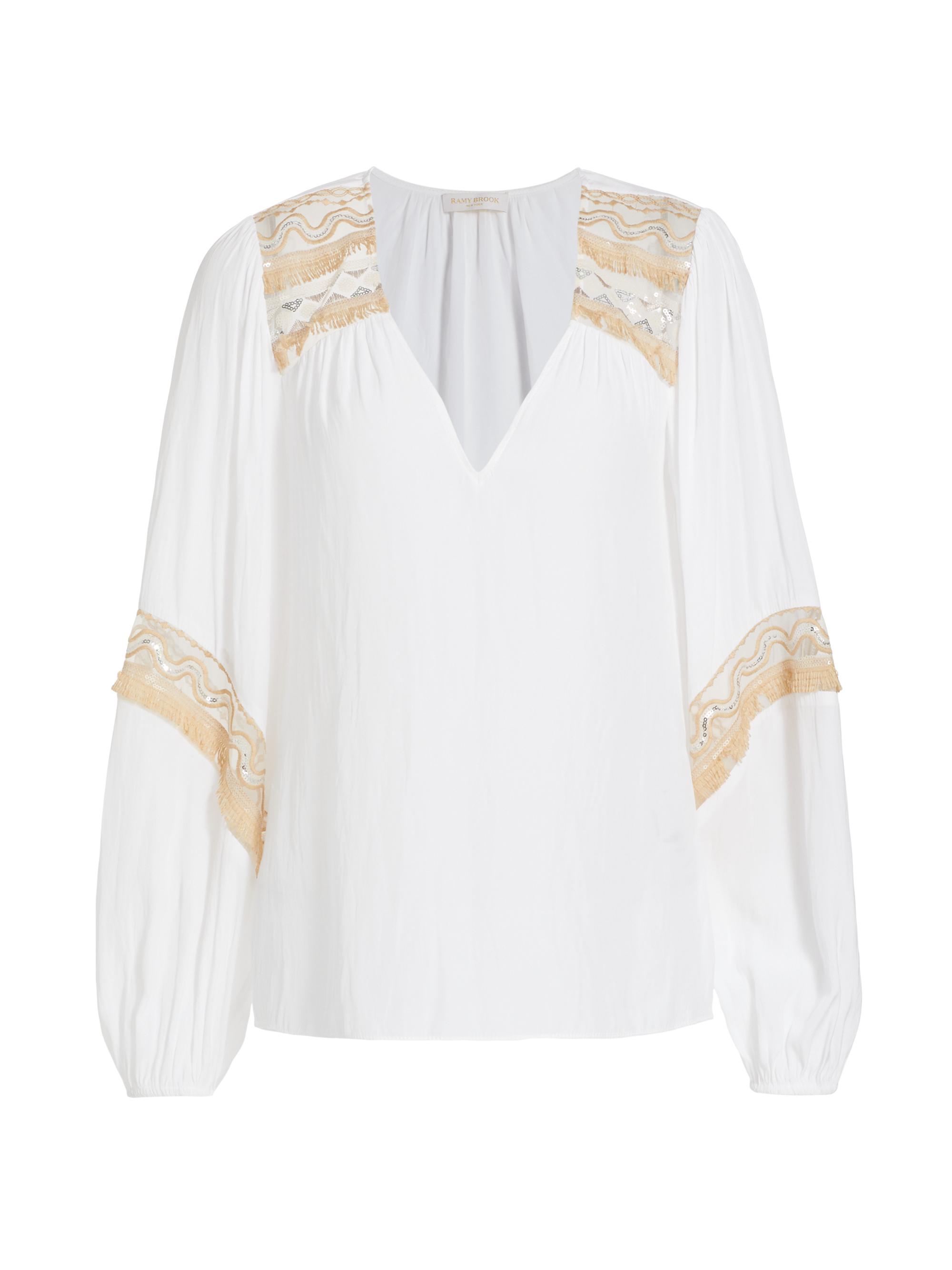 Ramy Brook Women's Laurel Embroidered Tassel Blouse -