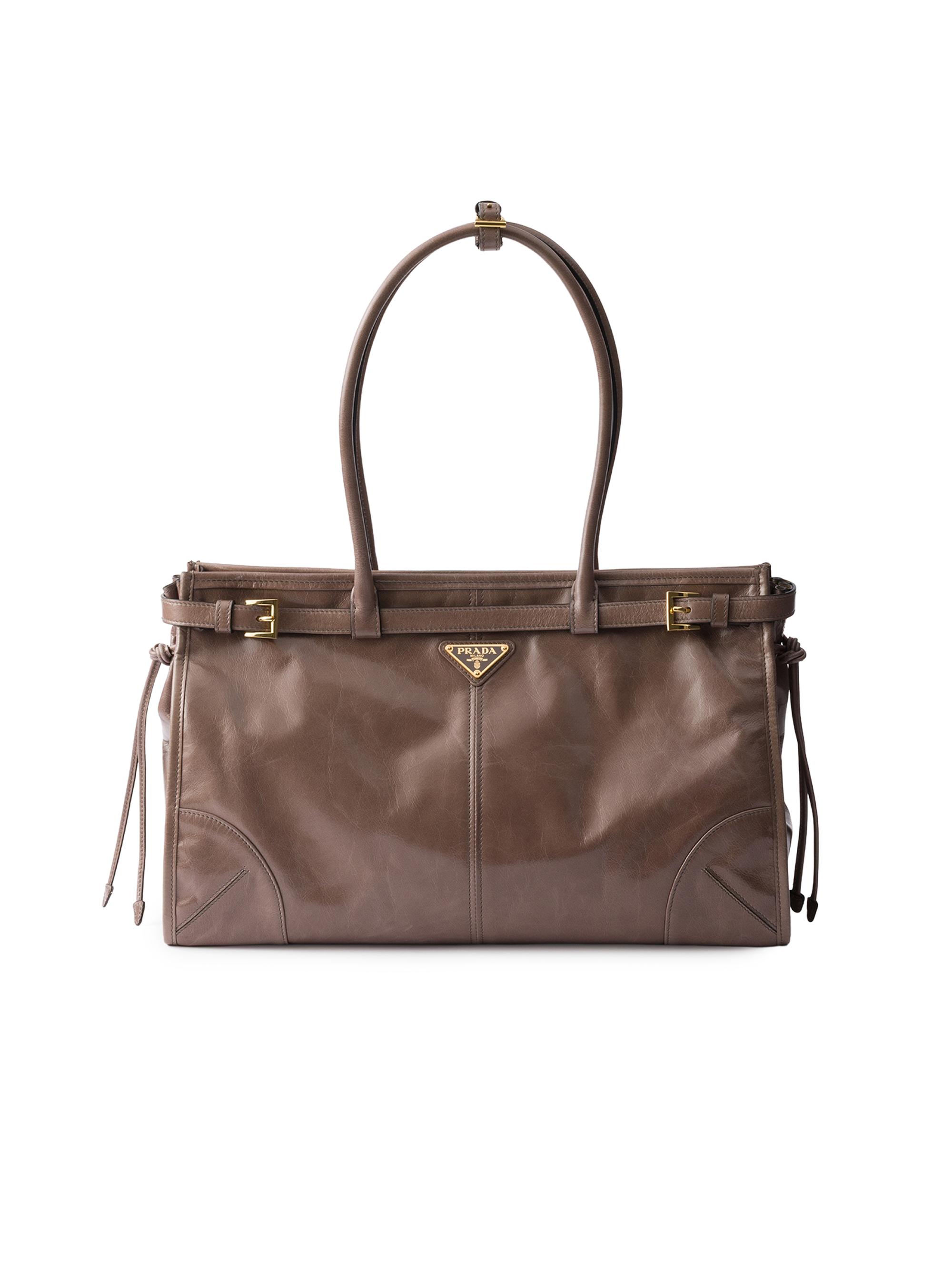 Prada Women's Bonnie  Leather Top Handle Bag - Grey