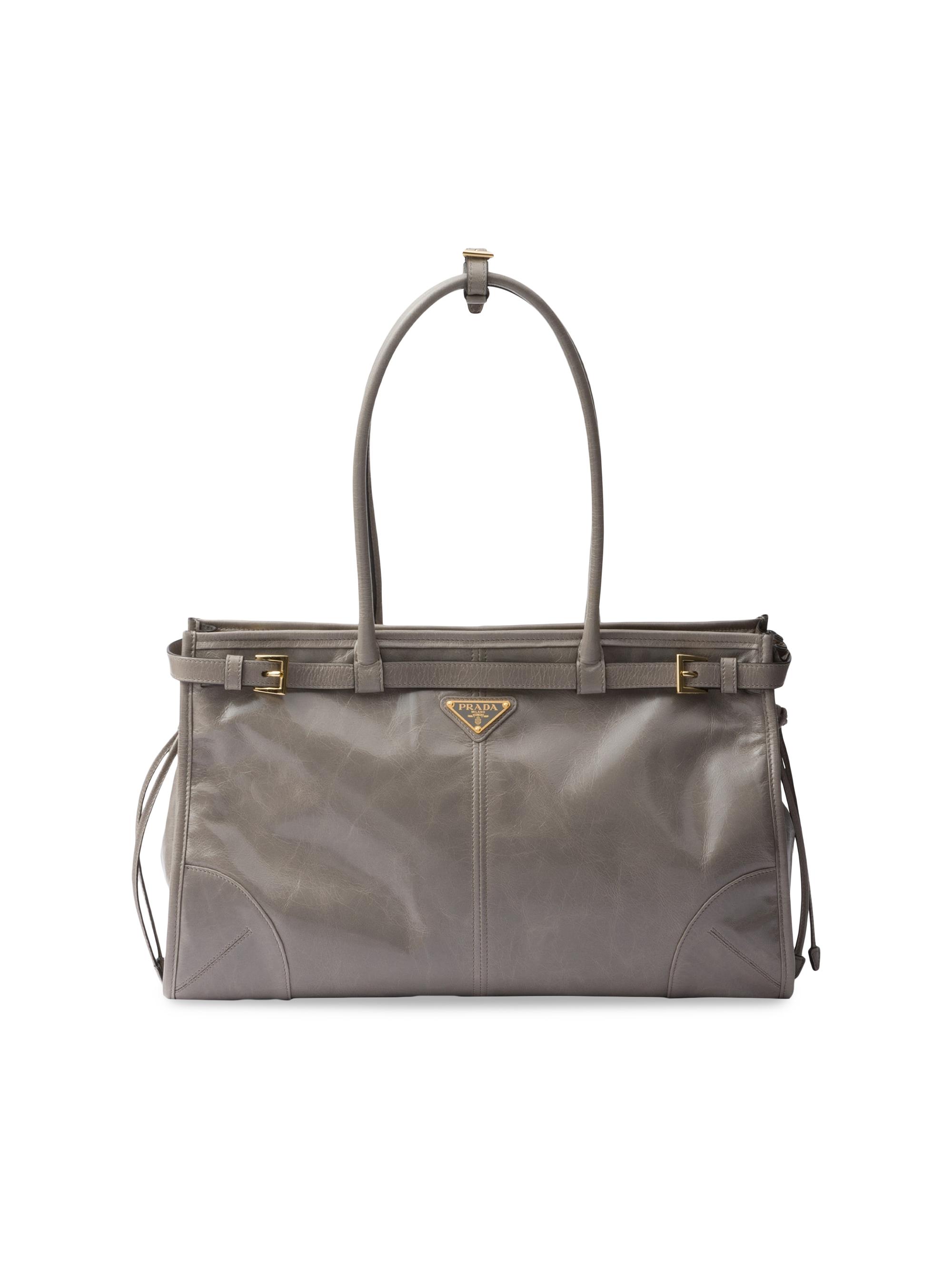 Prada Women's Bonnie Large Leather Top Handle Bag Grey