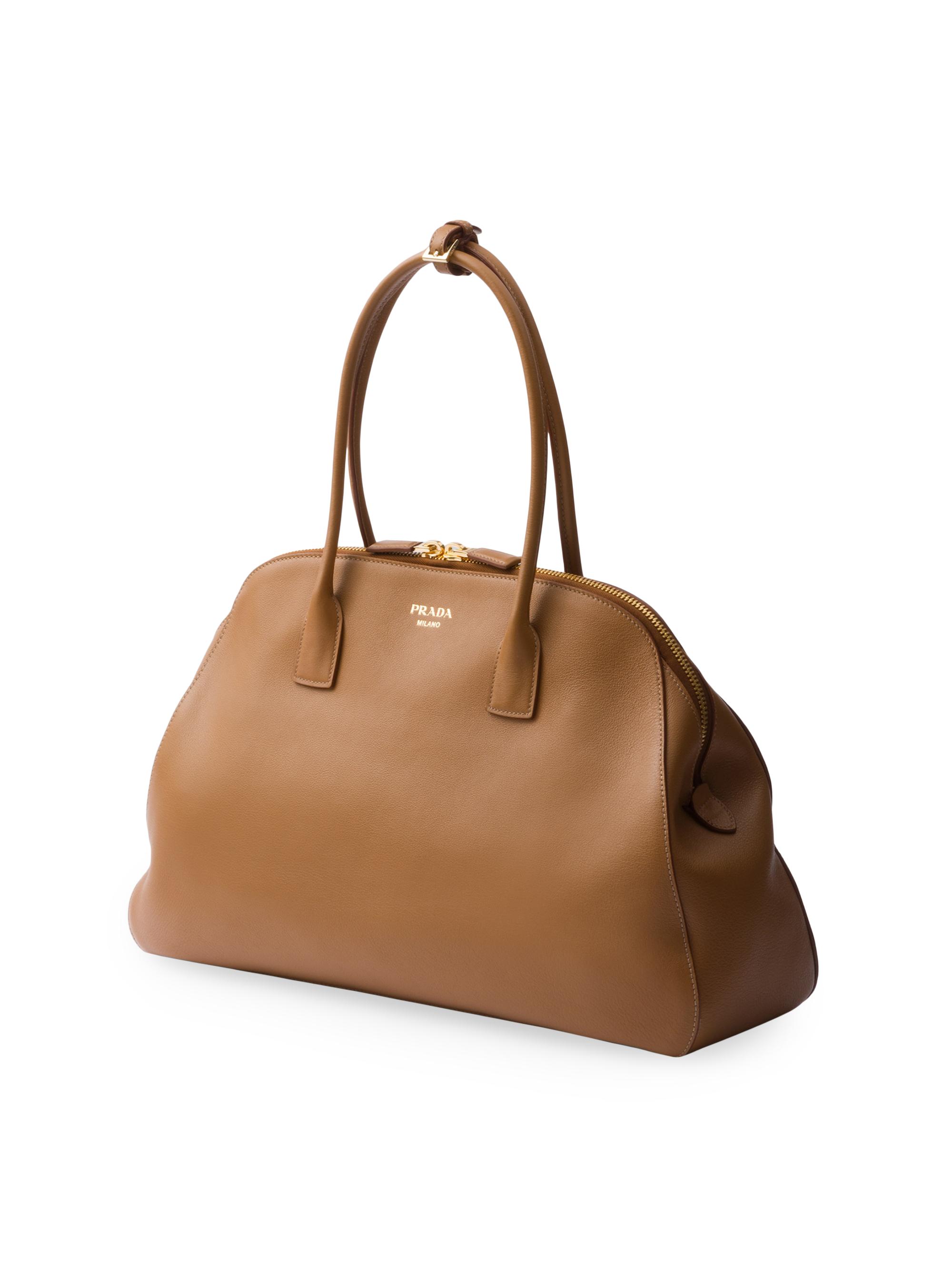 Prada Large Leather Tote Bag with Zipper Closure | Saks