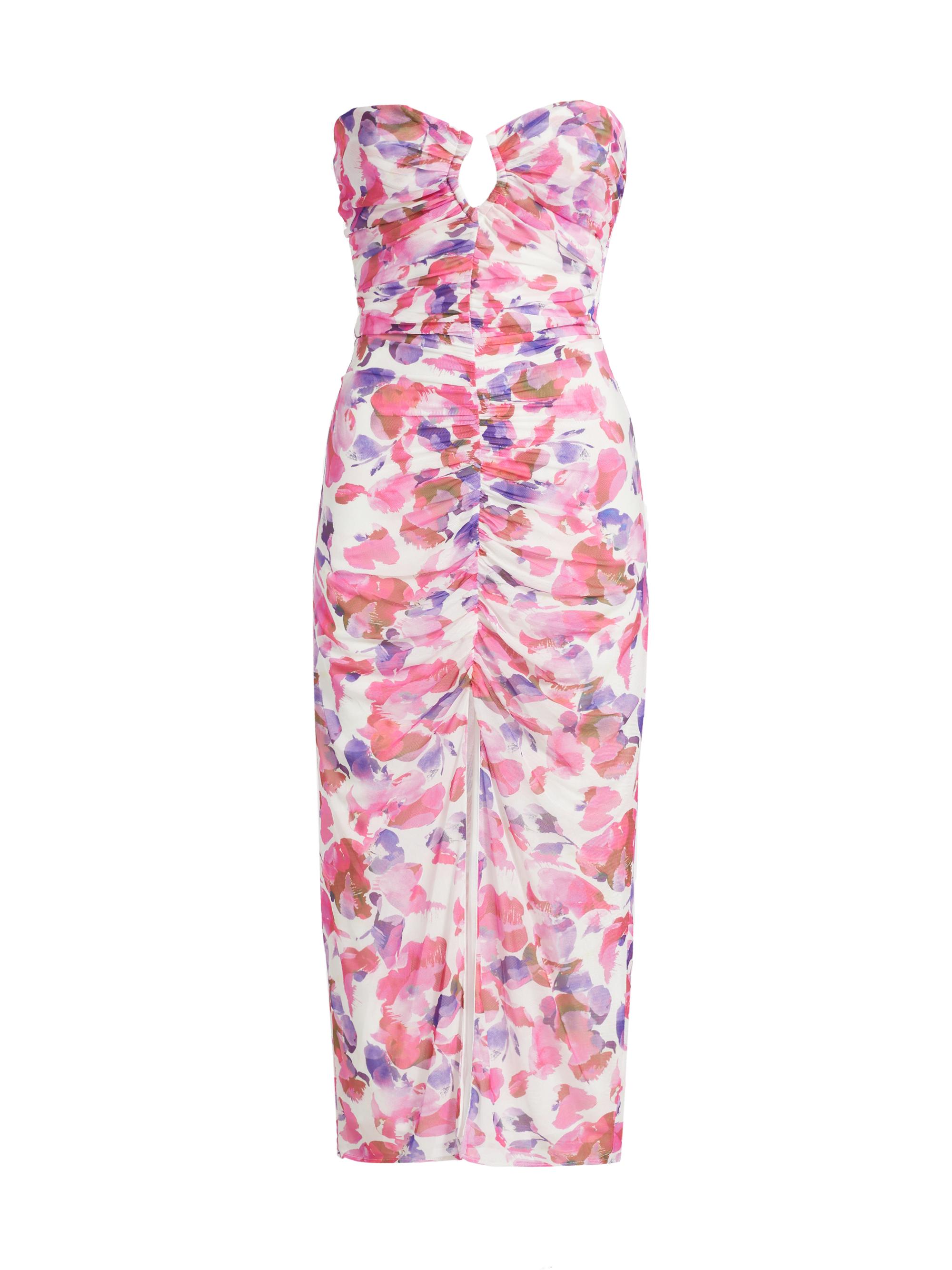 Nicholas the Label Women's Emma Watercolor Petal Ruched Midi-Dress - Peony Petal Print