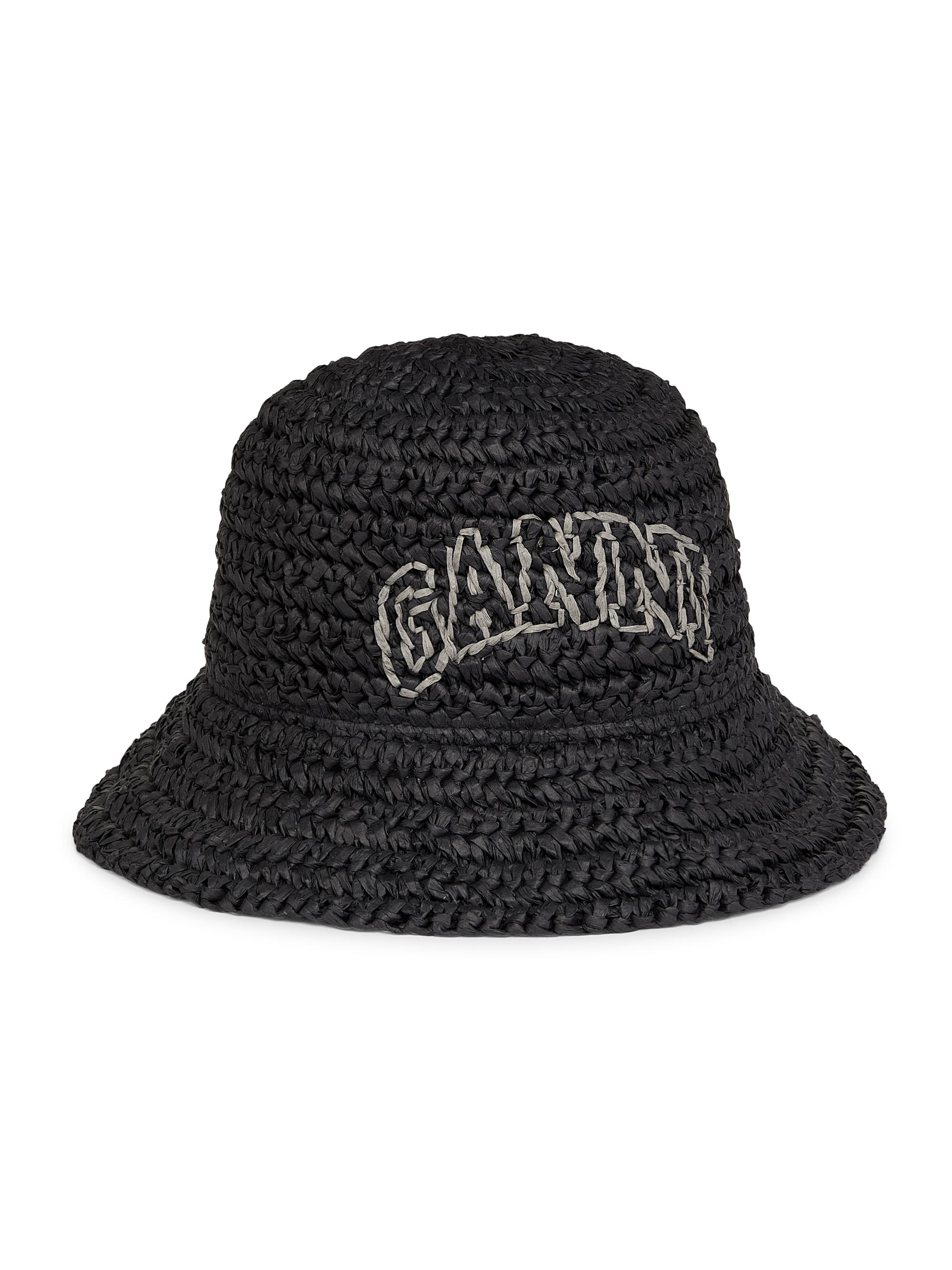 Ganni Women's Straw Logo Bucket Hat - Almond Milk