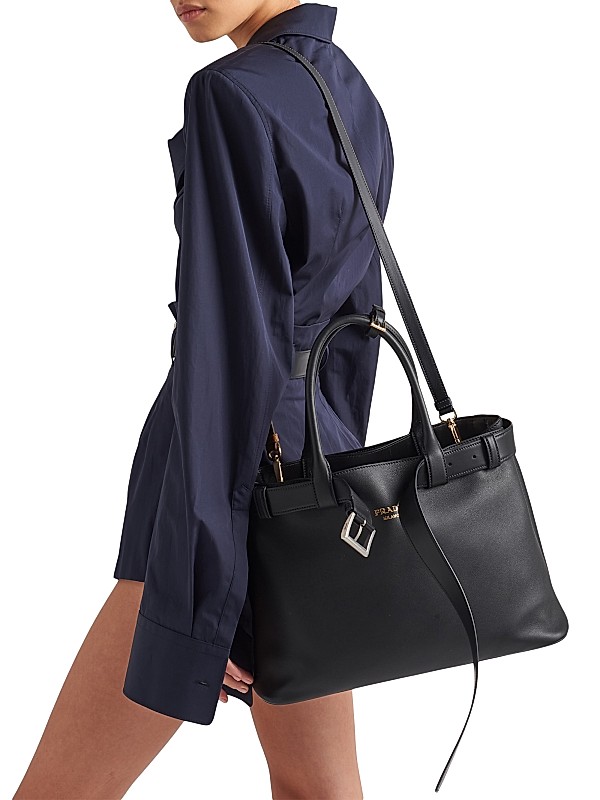 Shop Prada Buckle Large Leather Handbag with Belt | Saks Shop Prada Buckle Large Leather Handbag with Belt | Saks