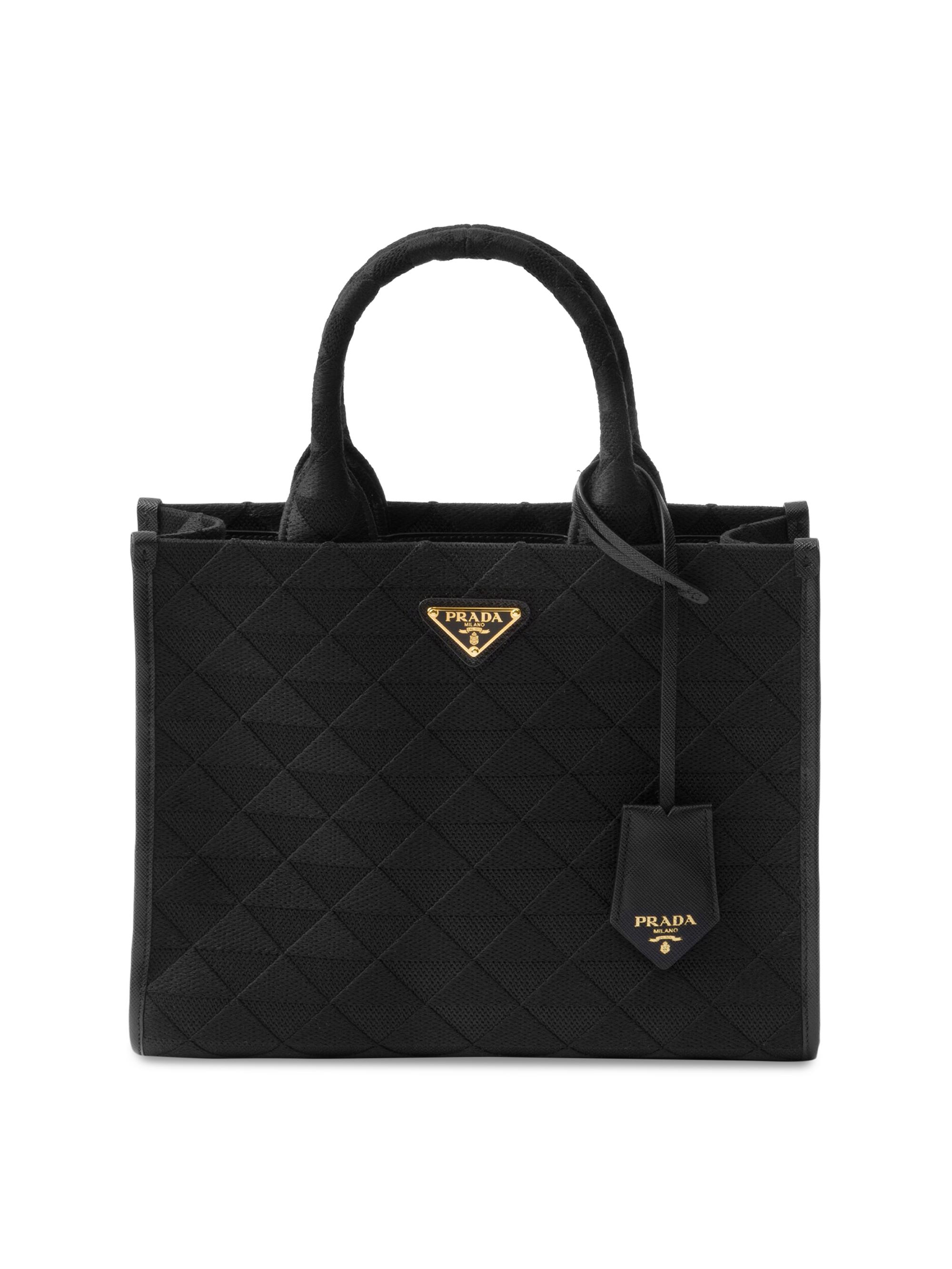Prada Women's Symbole  Embroidered Fabric Bag - Black