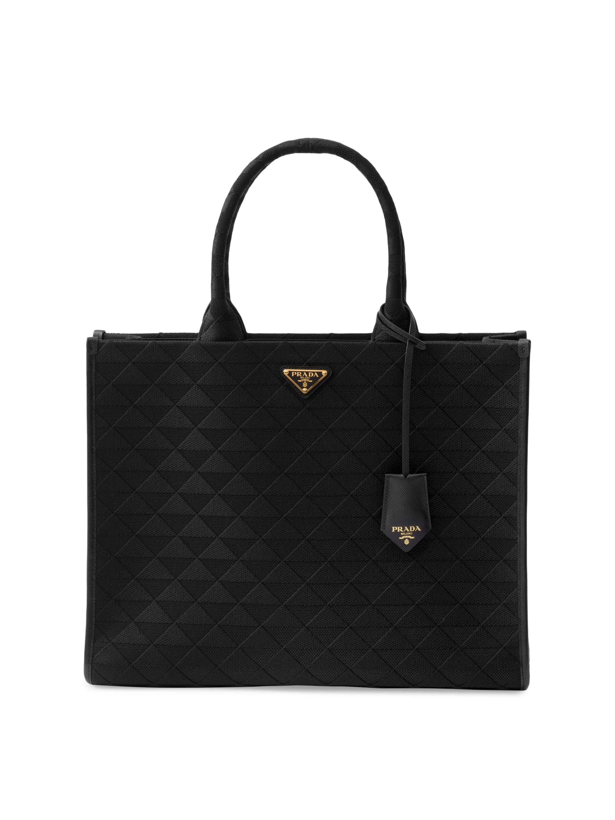 Prada Women's Symbole  Embroidered Fabric Bag - Black
