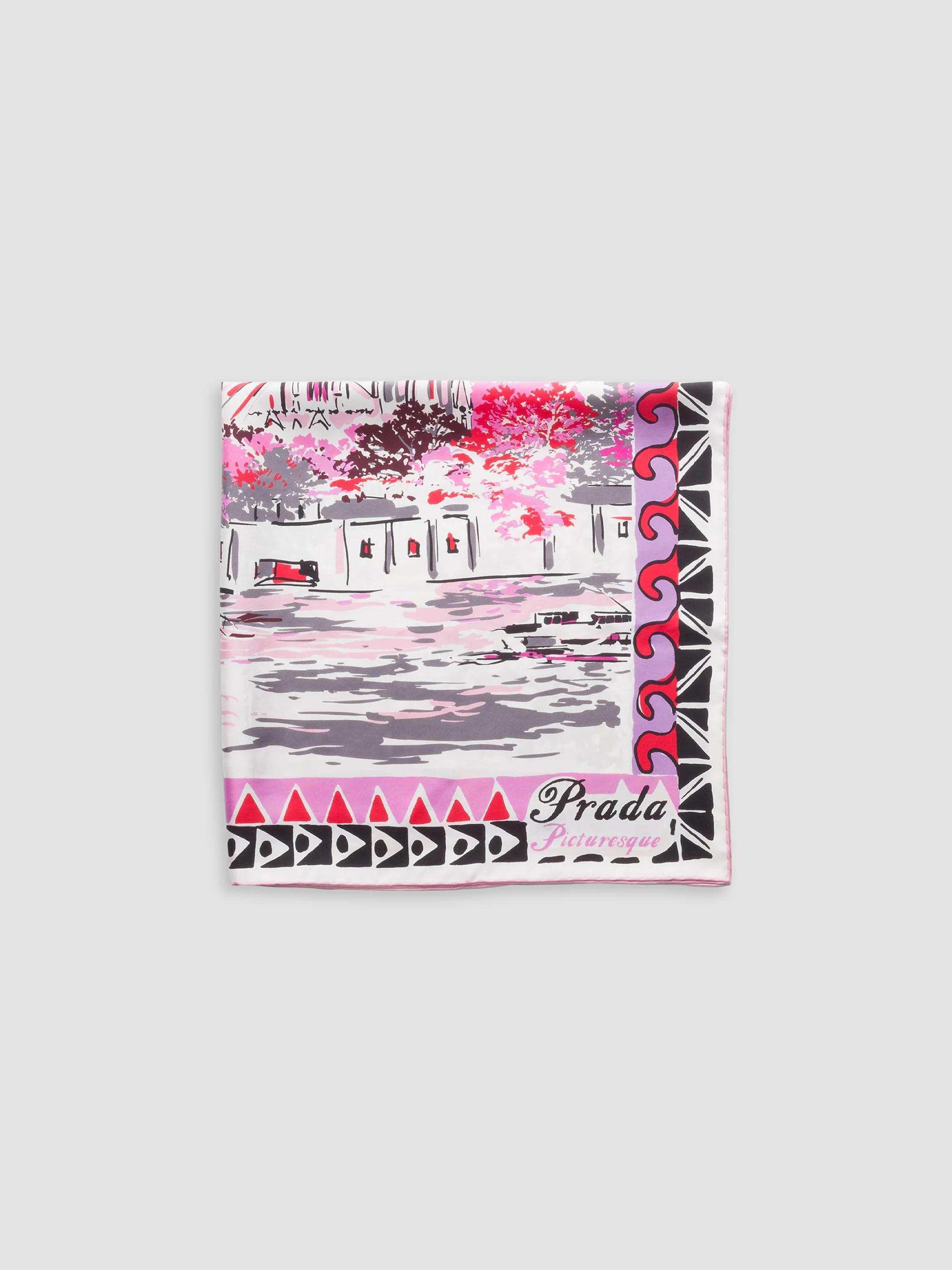 Prada Pittoresque Paris Printed Silk Foulard 90CM Square Scarf 