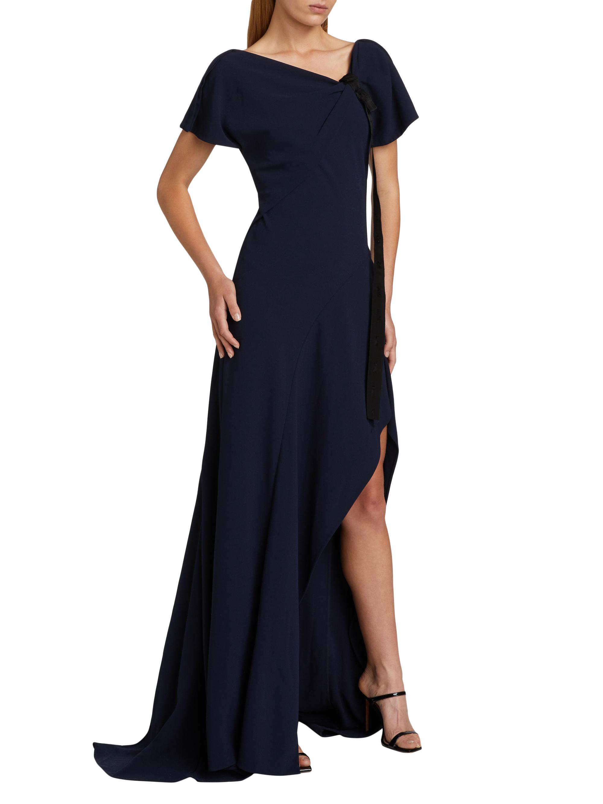 Jason Wu Collection Fluid Crpe Ruched Tie Gown - Navy | Vtir