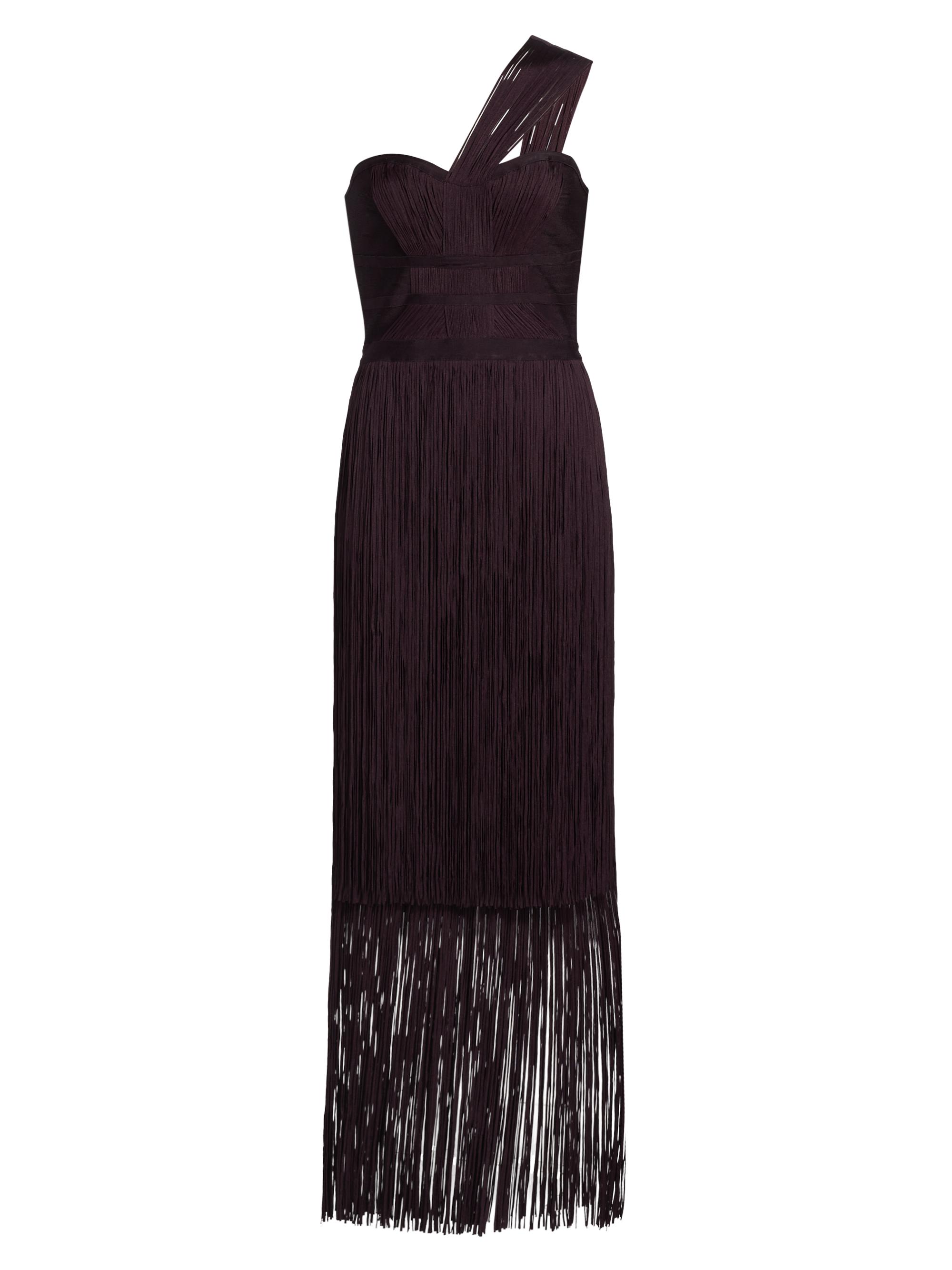 Hervé Léger Women's Daniella Fringe One-Shoulder Bandage Gown - Malbec