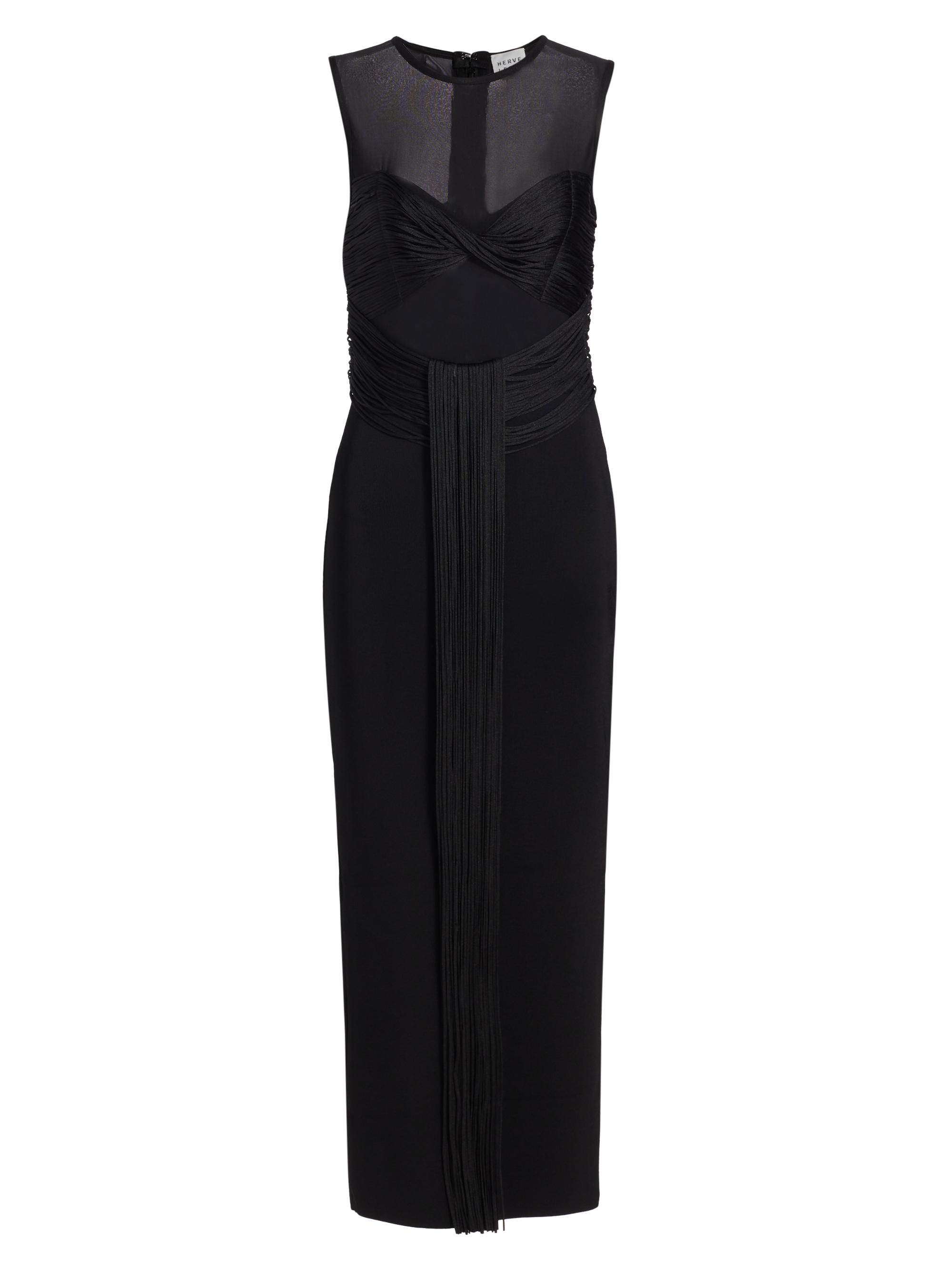 Hervé Léger Women's Nina Mesh Paneled Fringe Gown - Black