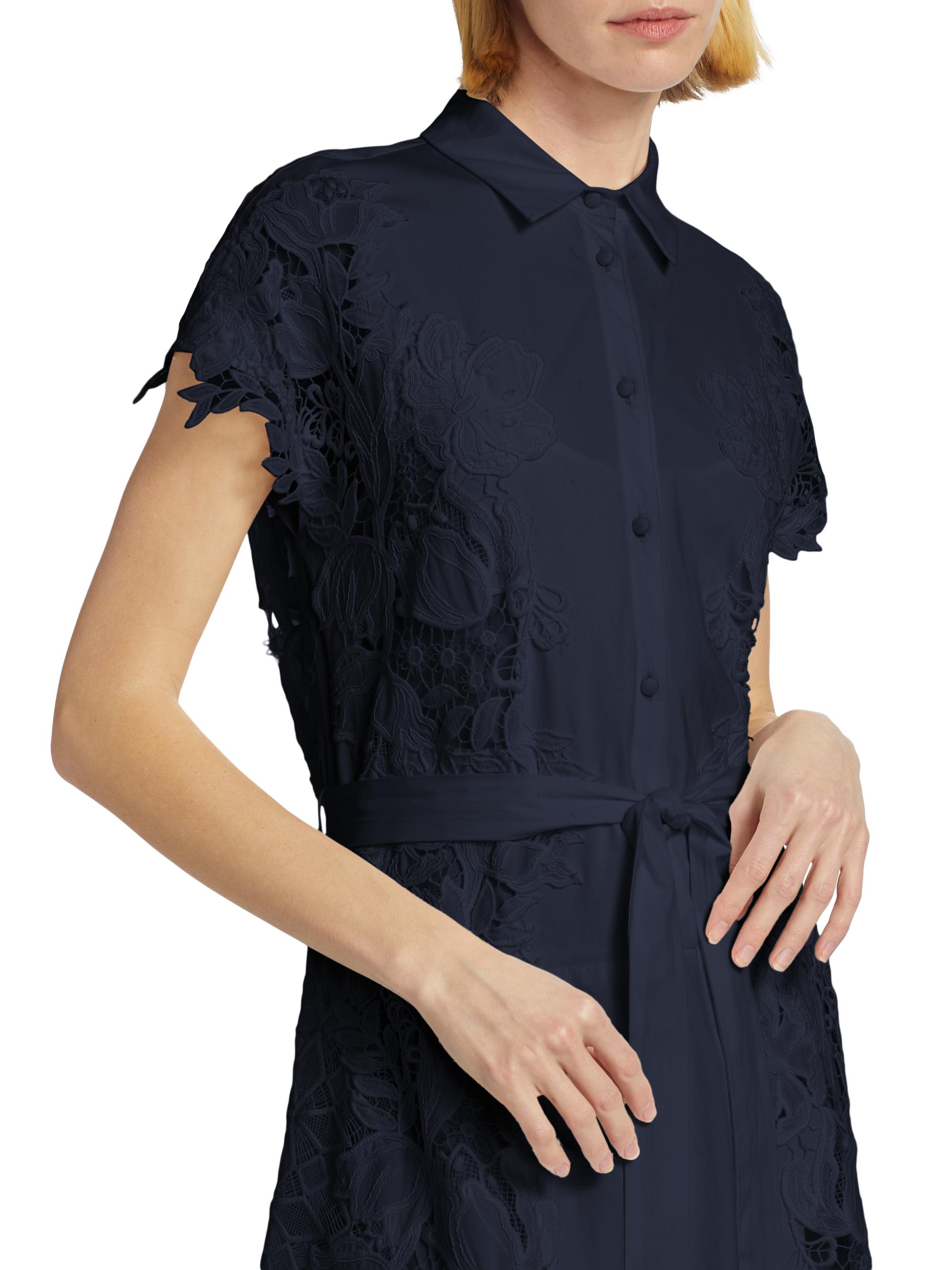 Lela Rose Guipure Lace Tie-Waist Shirtdress | Saks Fifth Avenue