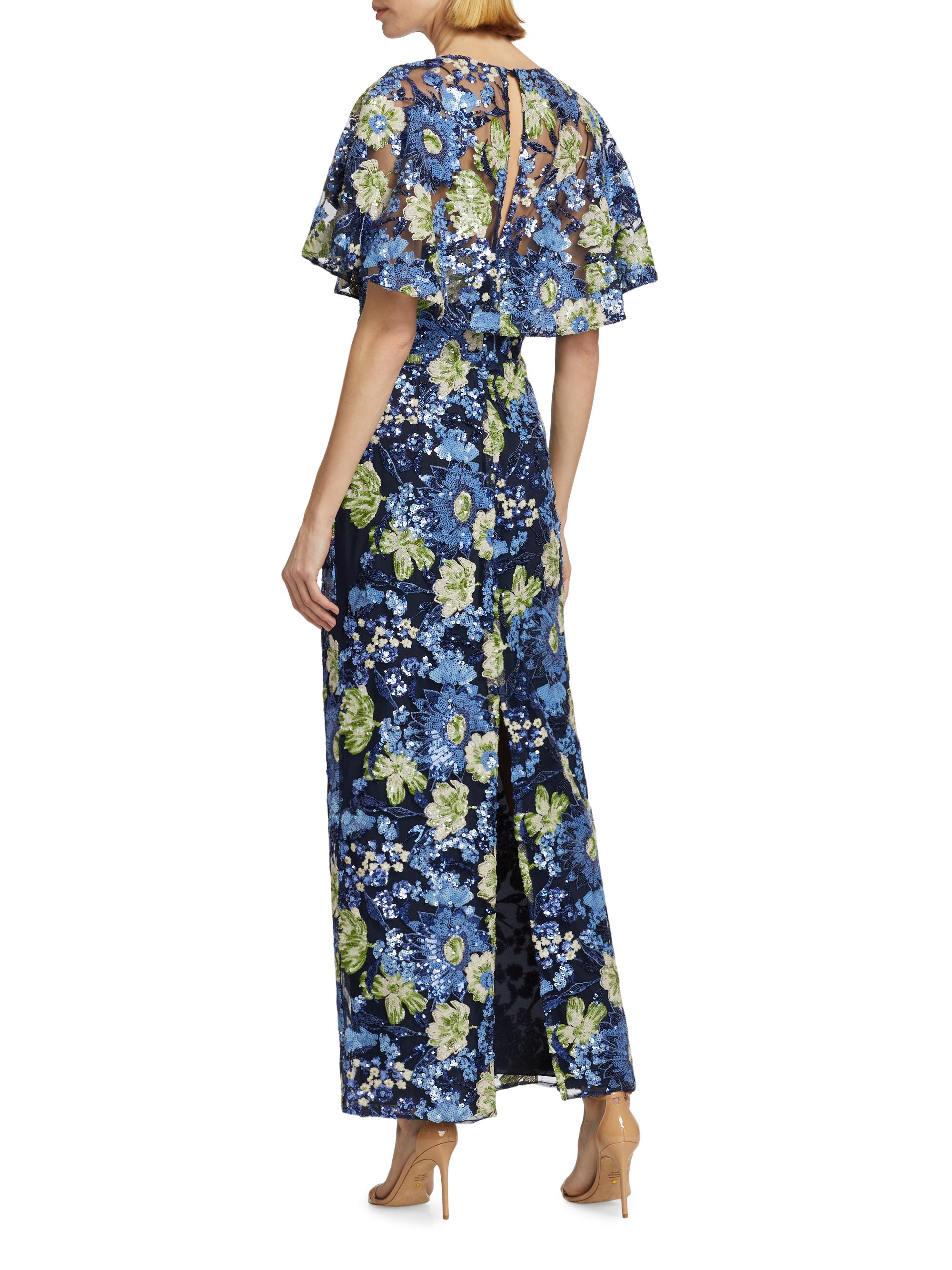 Lela Rose Embroidered Tulle Column Dress | Saks Fifth Avenue