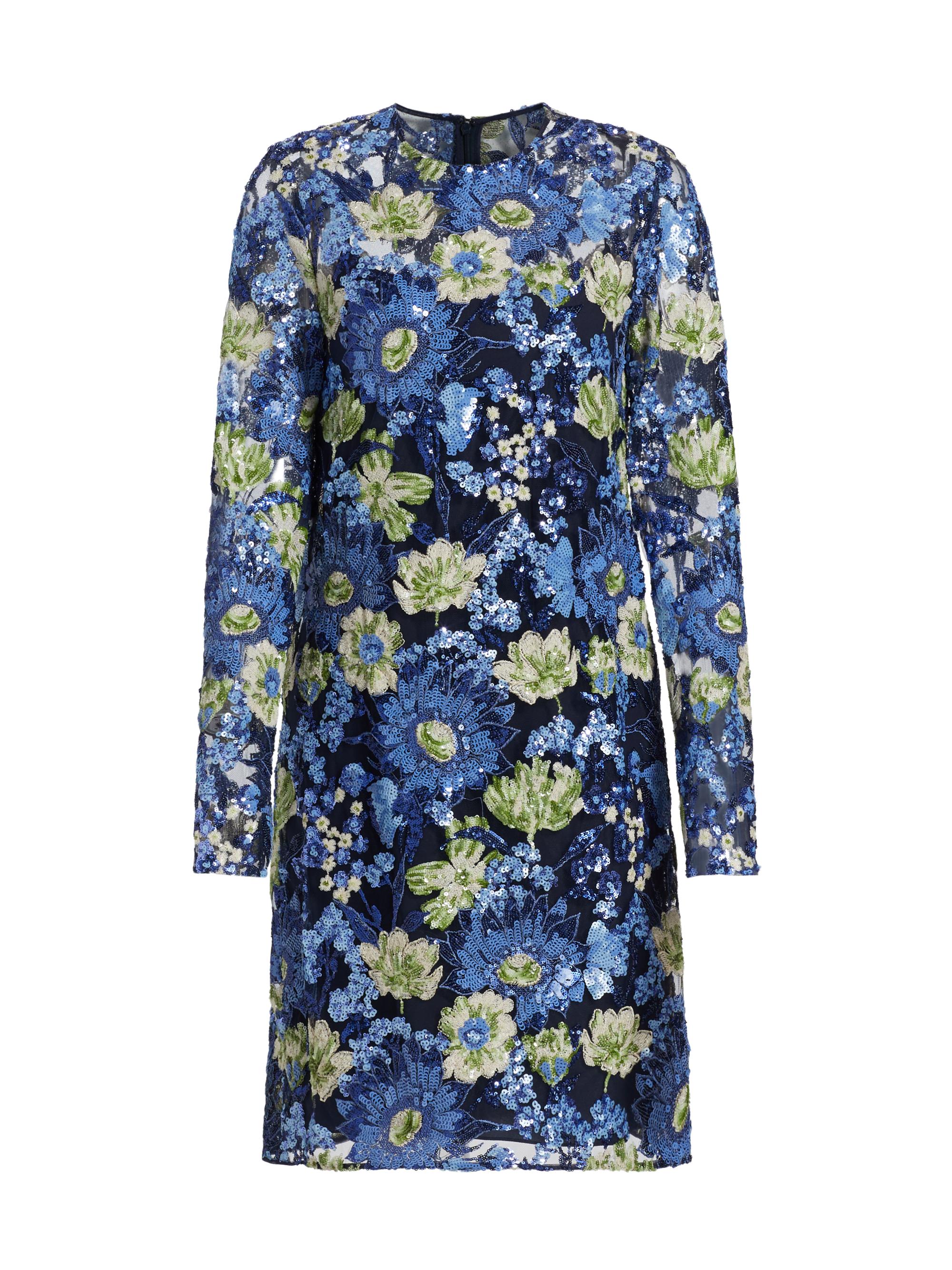 Lela Rose Women's Embroidered Tulle Shift Dress - Navy